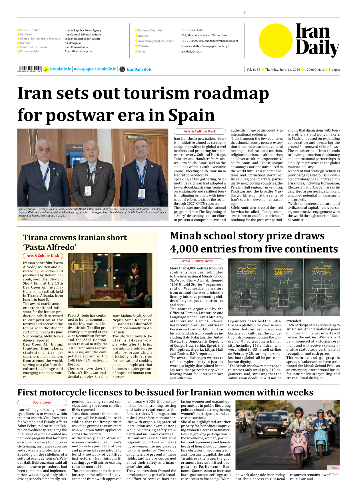 Iran Daily - Number Eight Thousand One Hundred and Thirty Eight - 11 June 2026 - Page 8