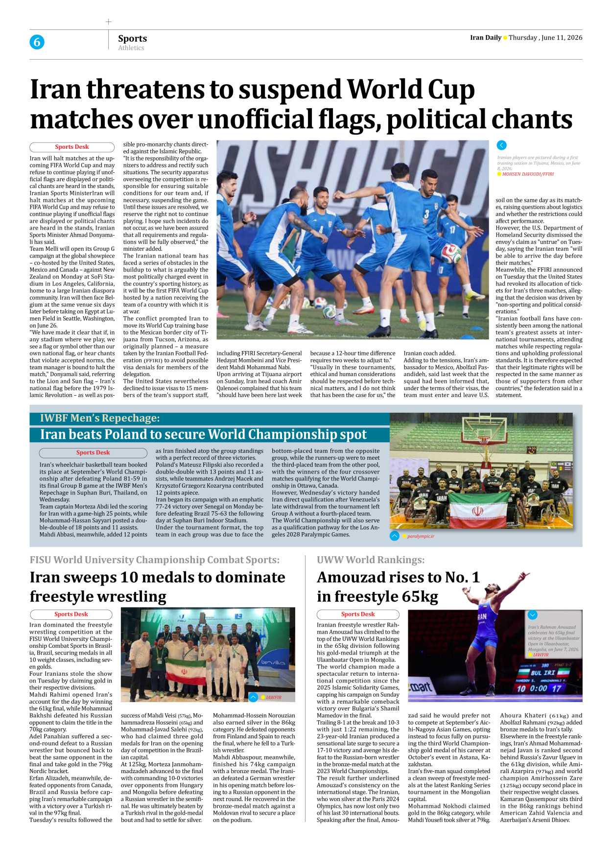 Iran Daily - Number Eight Thousand One Hundred and Thirty Eight - 11 June 2026 - Page 6