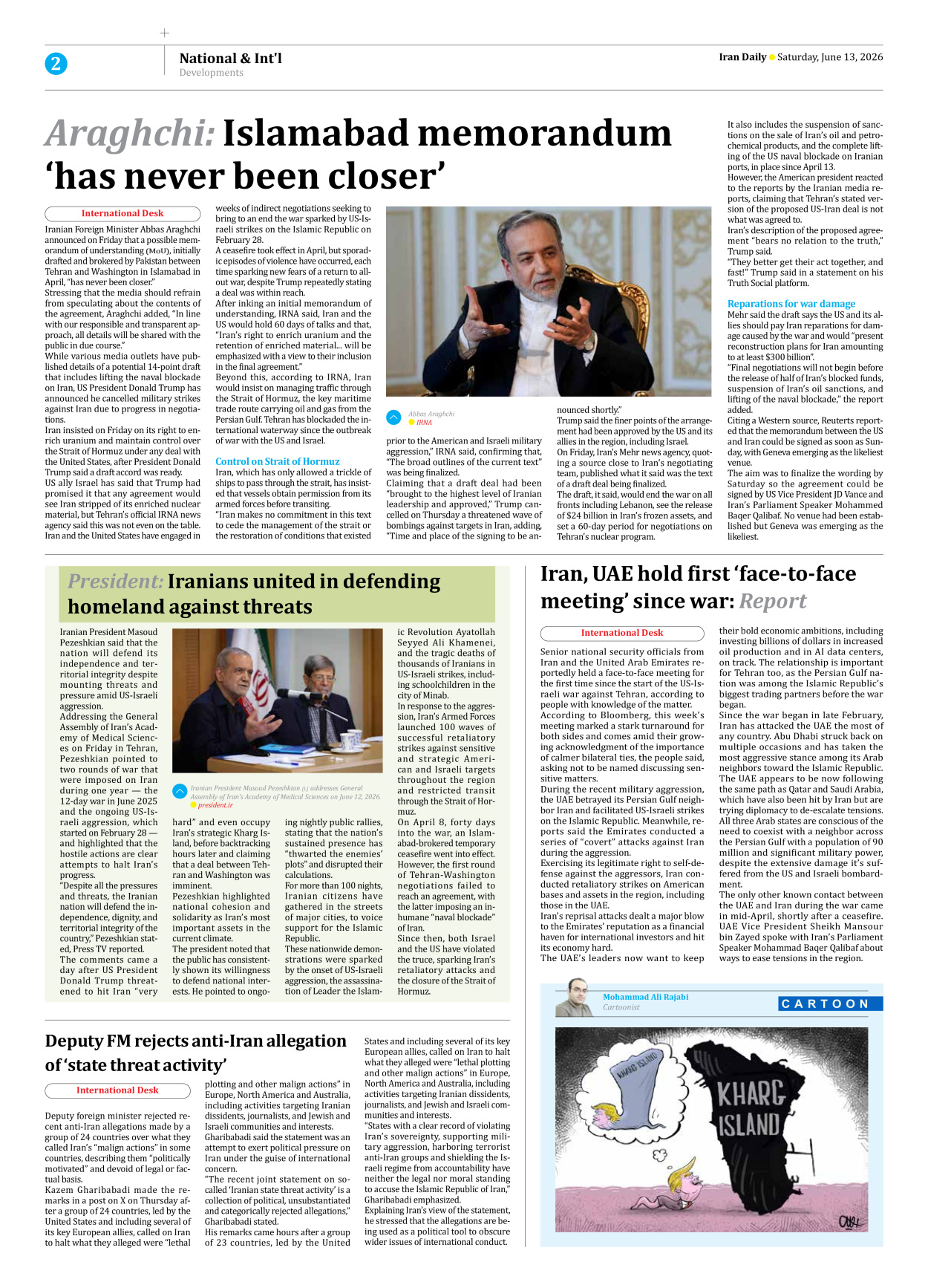 Iran Daily - Number Eight Thousand One Hundred and Thirty Nine - 13 June 2026 - Page 2