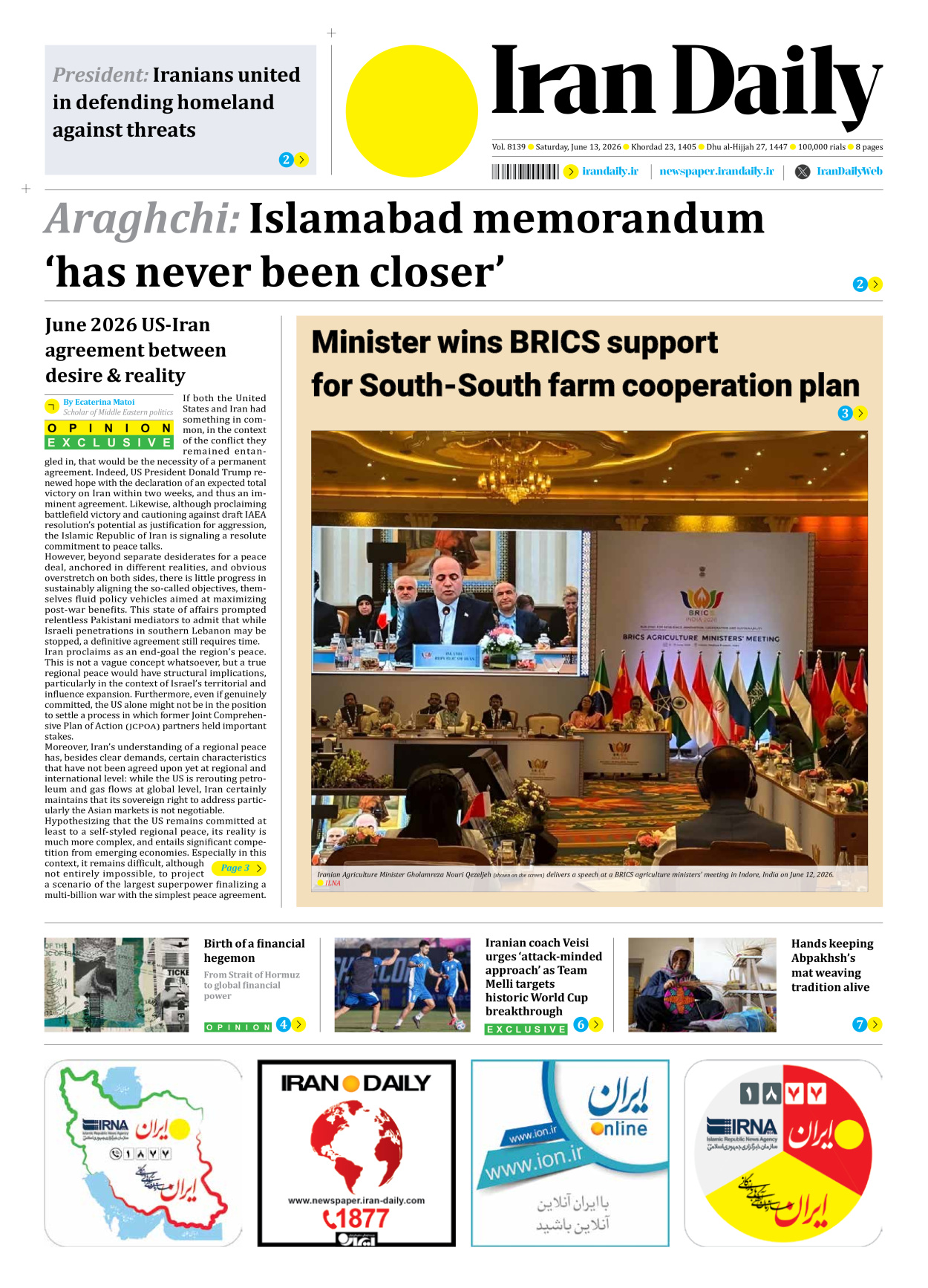 Iran Daily - Number Eight Thousand One Hundred and Thirty Nine - 13 June 2026