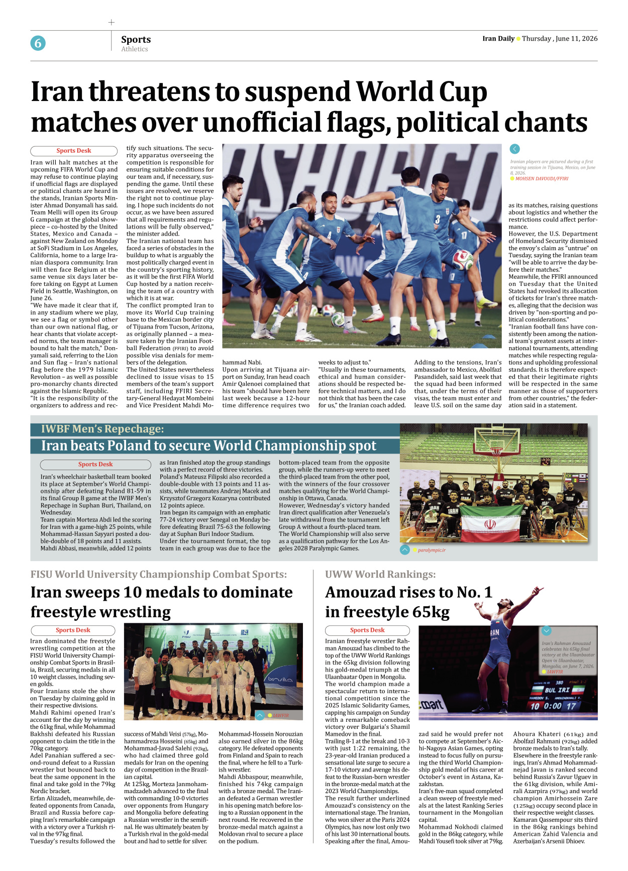 Iran Daily - Number Eight Thousand One Hundred and Thirty Eight - 11 June 2026 - Page 6