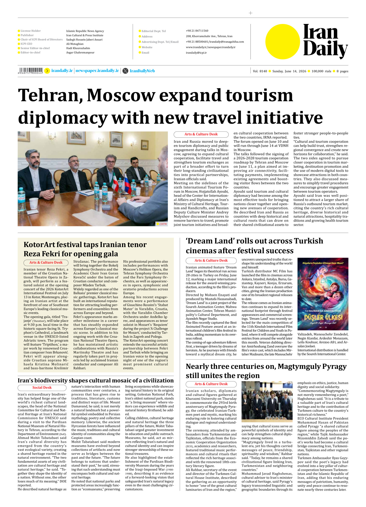 Iran Daily - Number Eight Thousand One Hundred and Forty - 14 June 2026 - Page 8