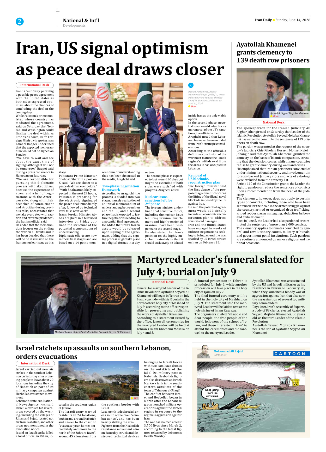 Iran Daily - Number Eight Thousand One Hundred and Forty - 14 June 2026 - Page 2