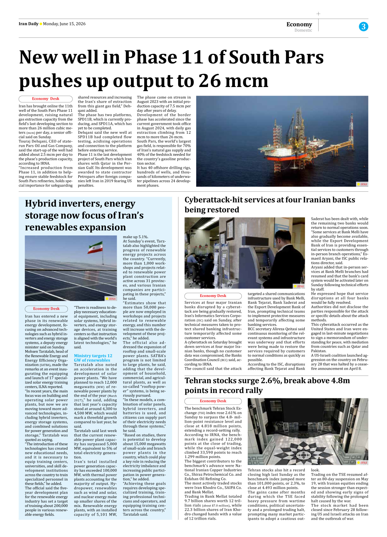 Iran Daily - Number Eight Thousand One Hundred and Forty One - 15 June 2026 - Page 3
