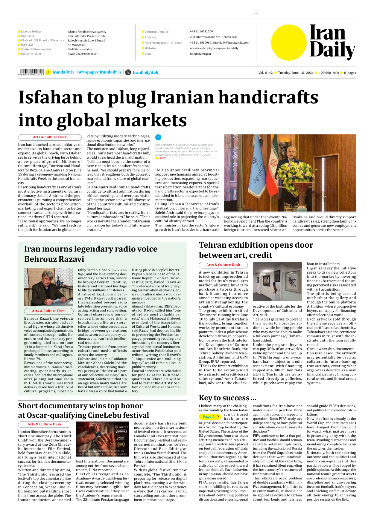 Iran Daily - Number Eight Thousand One Hundred and Forty Two - 16 June 2026 - Page 8