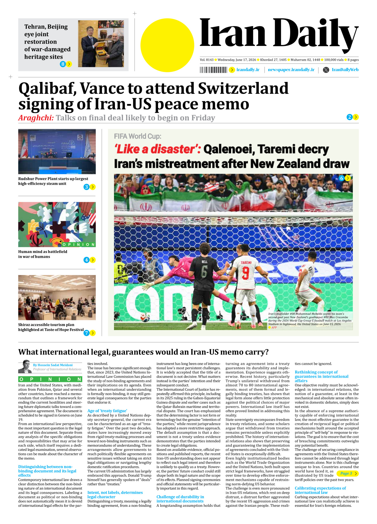 Iran Daily - Number Eight Thousand One Hundred and Forty Three - 17 June 2026