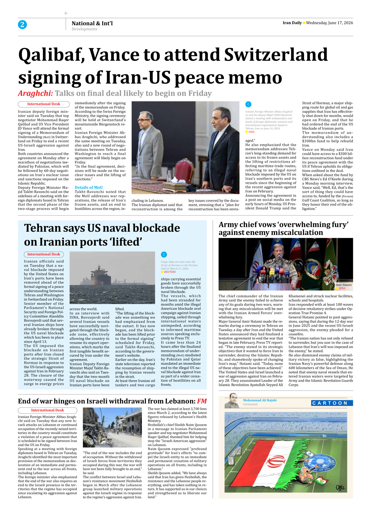 Iran Daily - Number Eight Thousand One Hundred and Forty Three - 17 June 2026 - Page 2