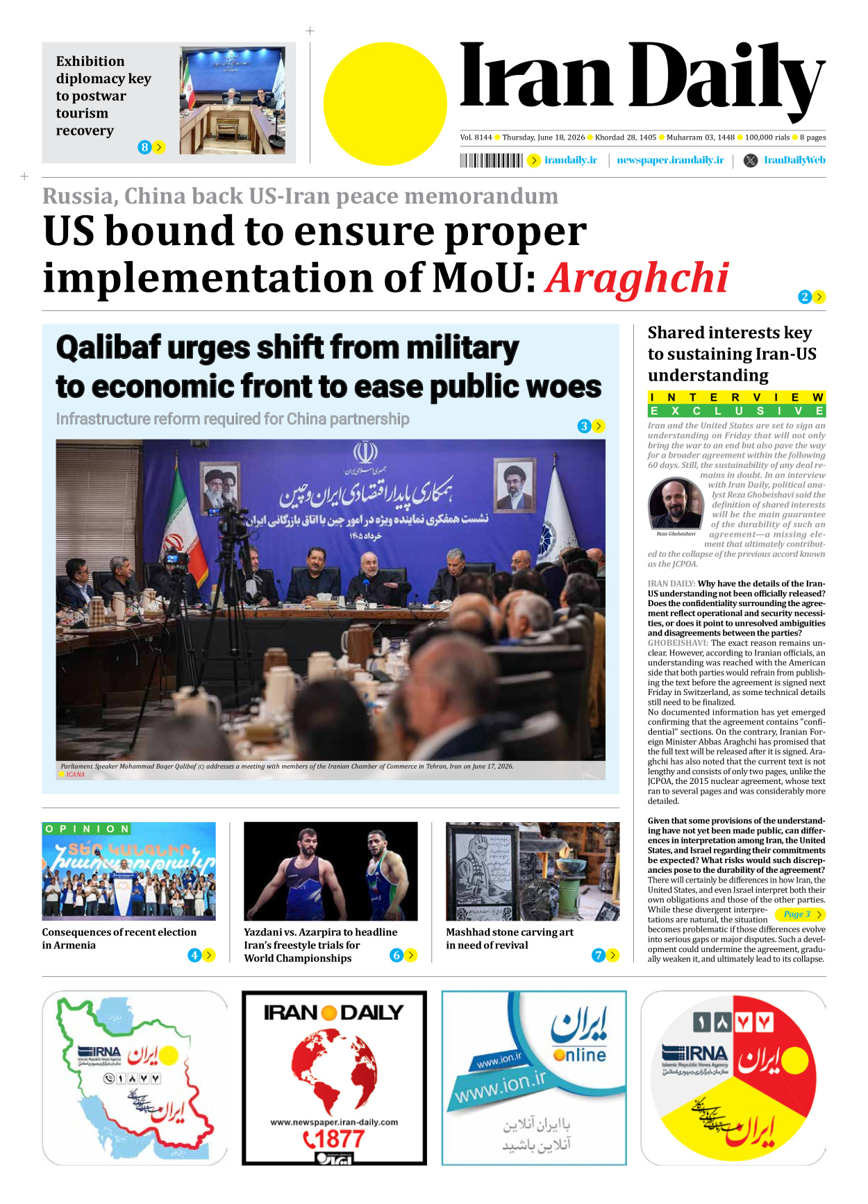 Iran Daily - Number Eight Thousand One Hundred and Forty Four - 18 June 2026