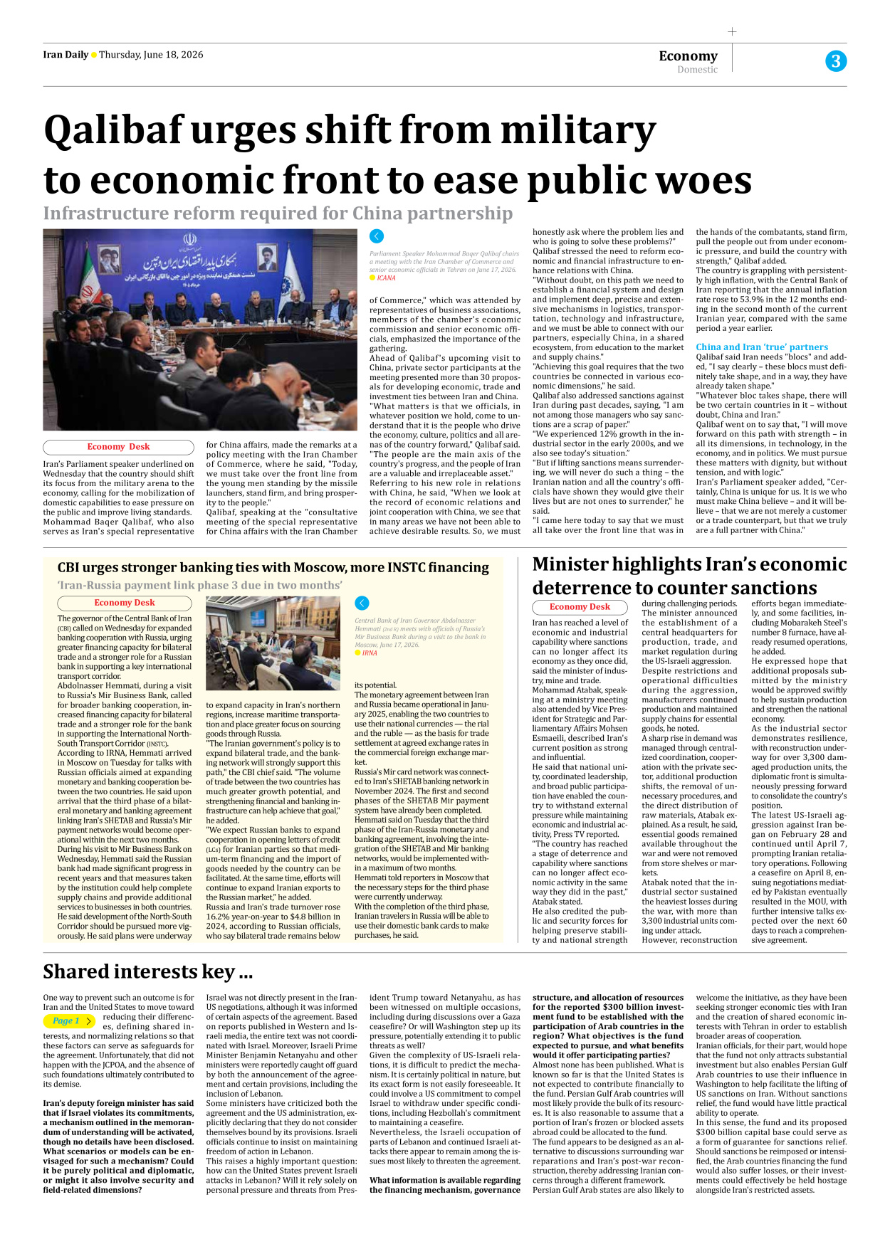 Iran Daily - Number Eight Thousand One Hundred and Forty Four - 18 June 2026 - Page 3