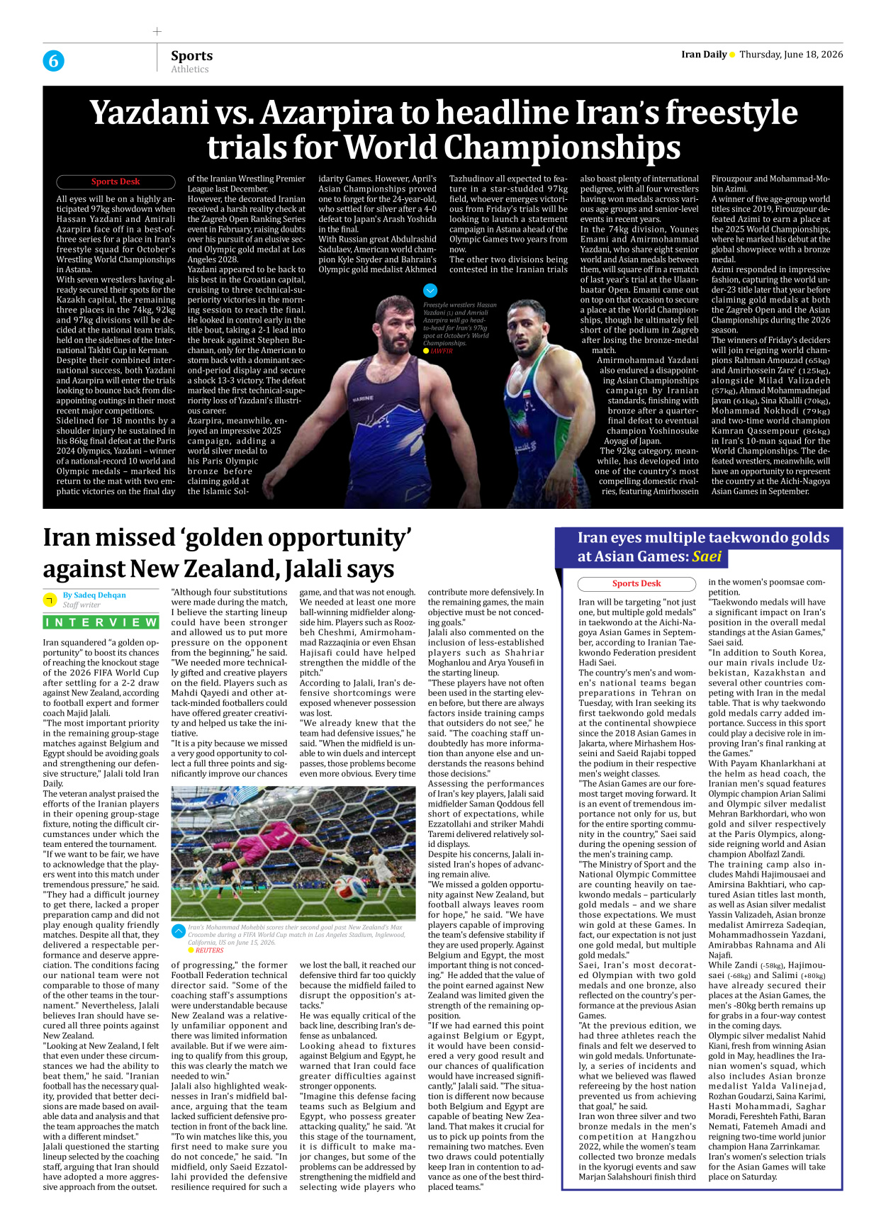 Iran Daily - Number Eight Thousand One Hundred and Forty Four - 18 June 2026 - Page 6