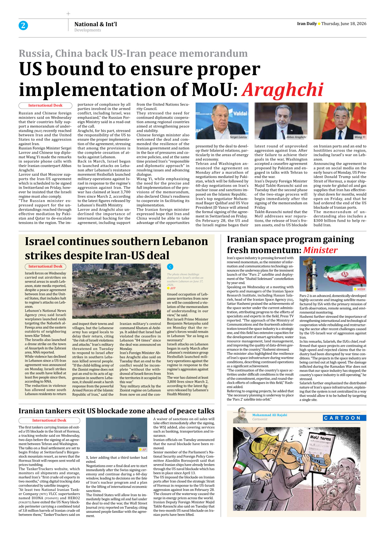 Iran Daily - Number Eight Thousand One Hundred and Forty Four - 18 June 2026 - Page 2