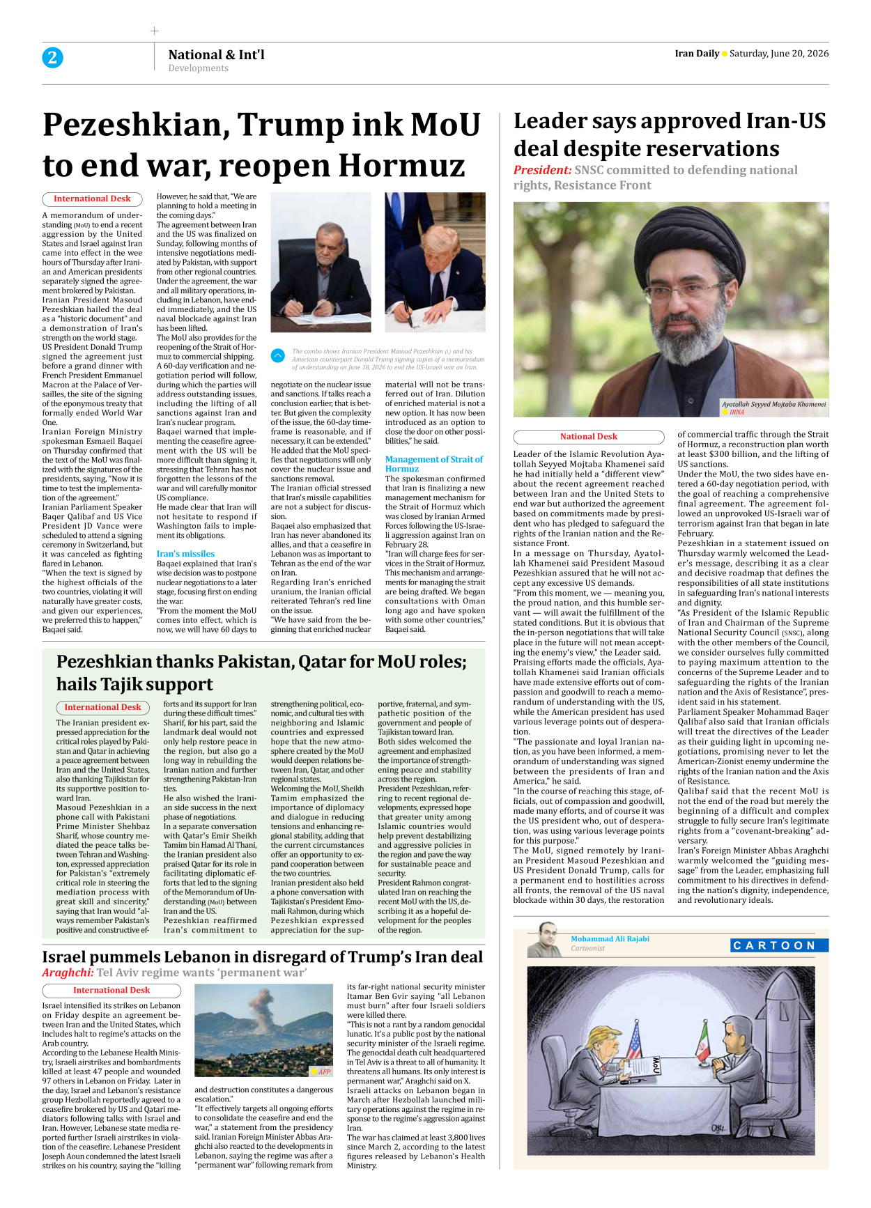 Iran Daily - Number Eight Thousand One Hundred and Forty Five - 20 June 2026 - Page 2