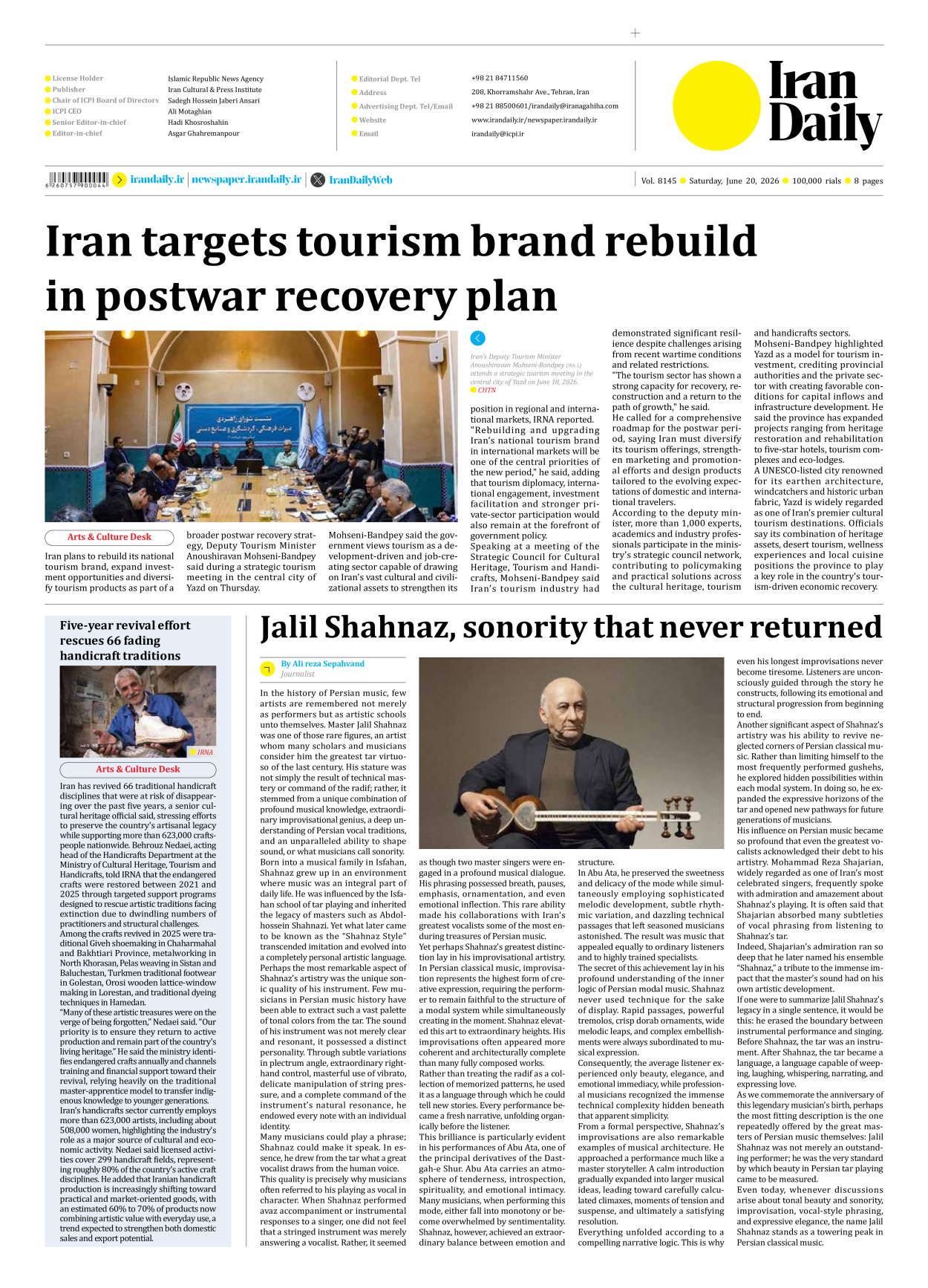 Iran Daily - Number Eight Thousand One Hundred and Forty Five - 20 June 2026 - Page 8