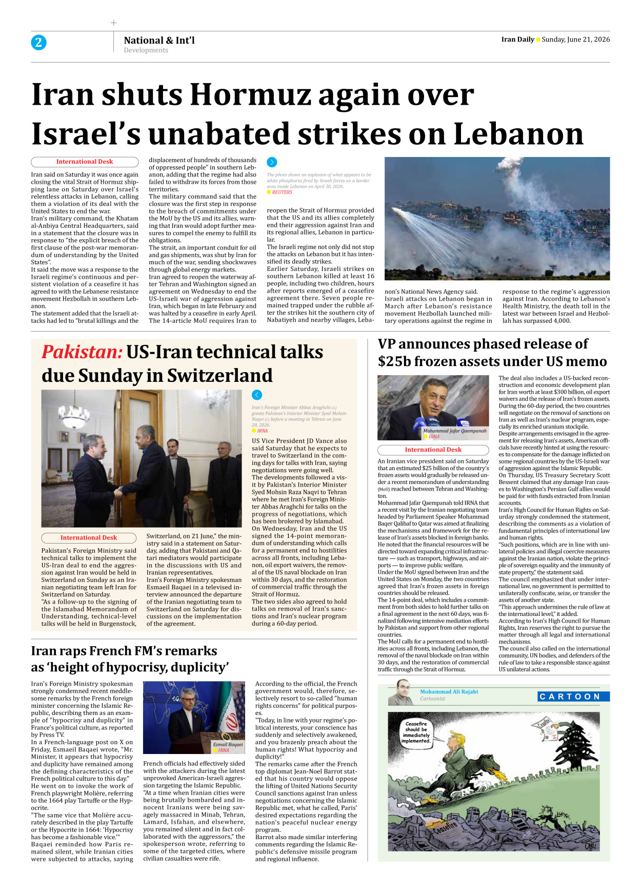 Iran Daily - Number Eight Thousand One Hundred and Forty Six - 21 June 2026 - Page 2