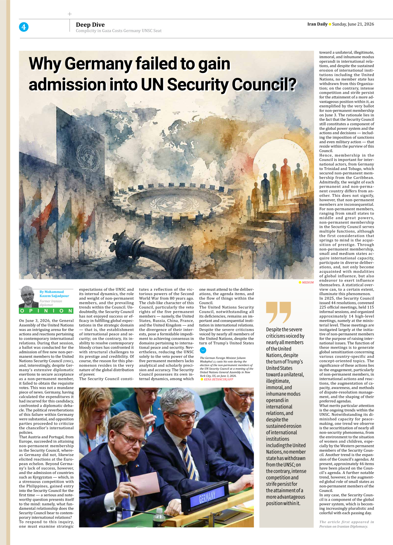 Iran Daily - Number Eight Thousand One Hundred and Forty Six - 21 June 2026 - Page 4
