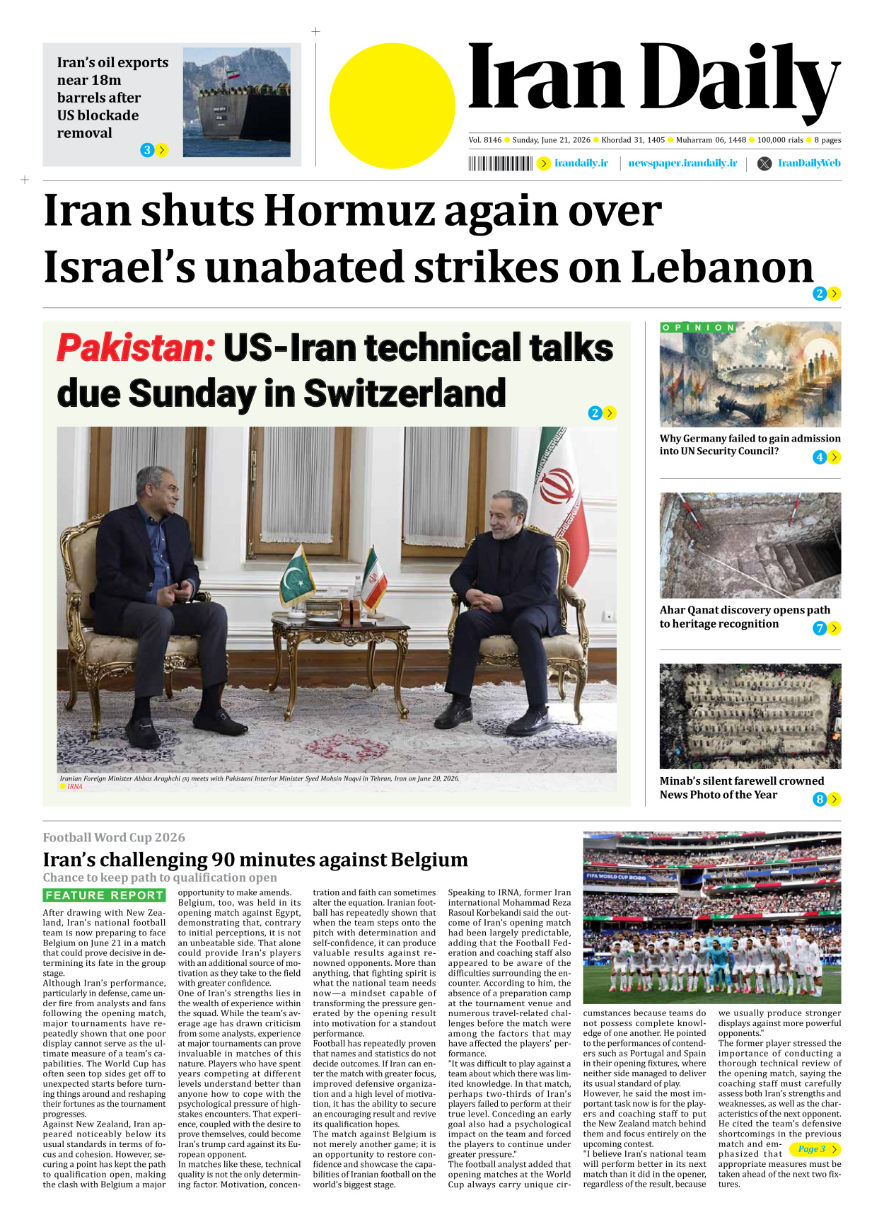 Iran Daily - Number Eight Thousand One Hundred and Forty Six - 21 June 2026