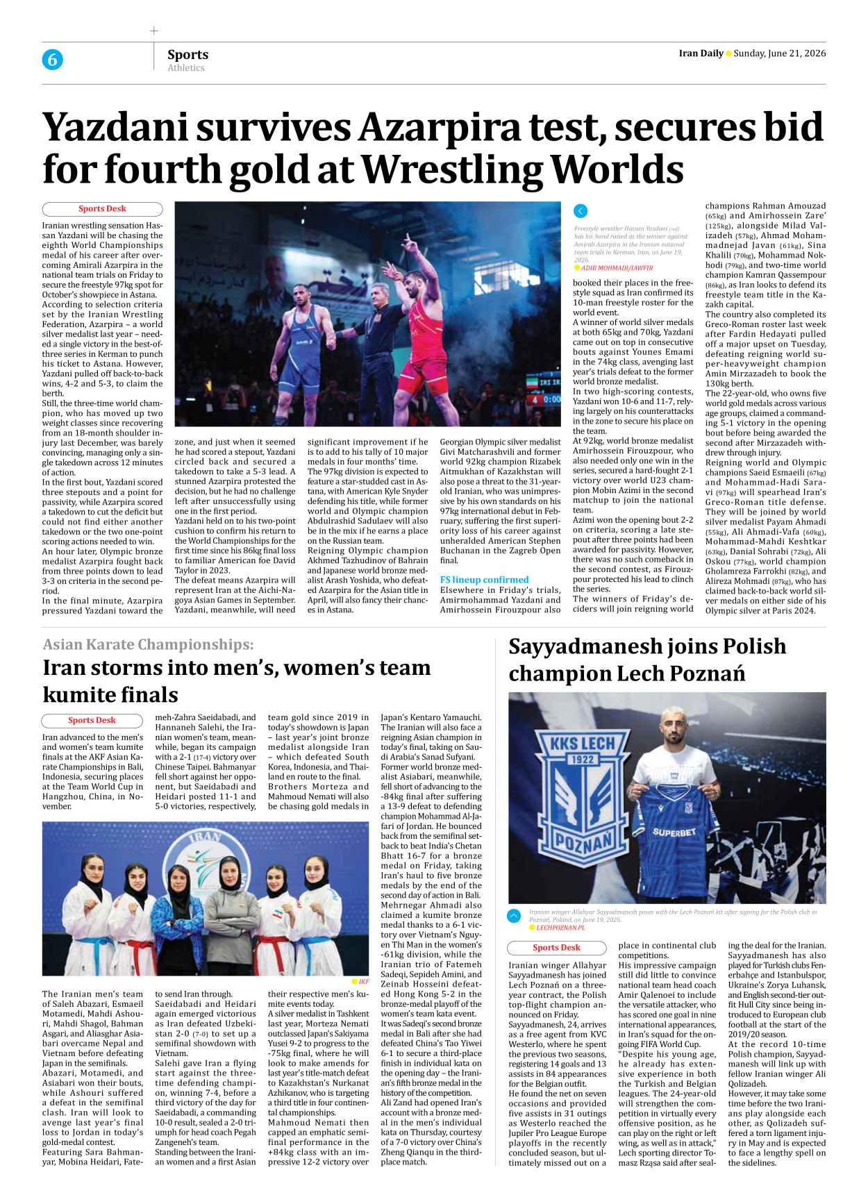 Iran Daily - Number Eight Thousand One Hundred and Forty Six - 21 June 2026 - Page 6