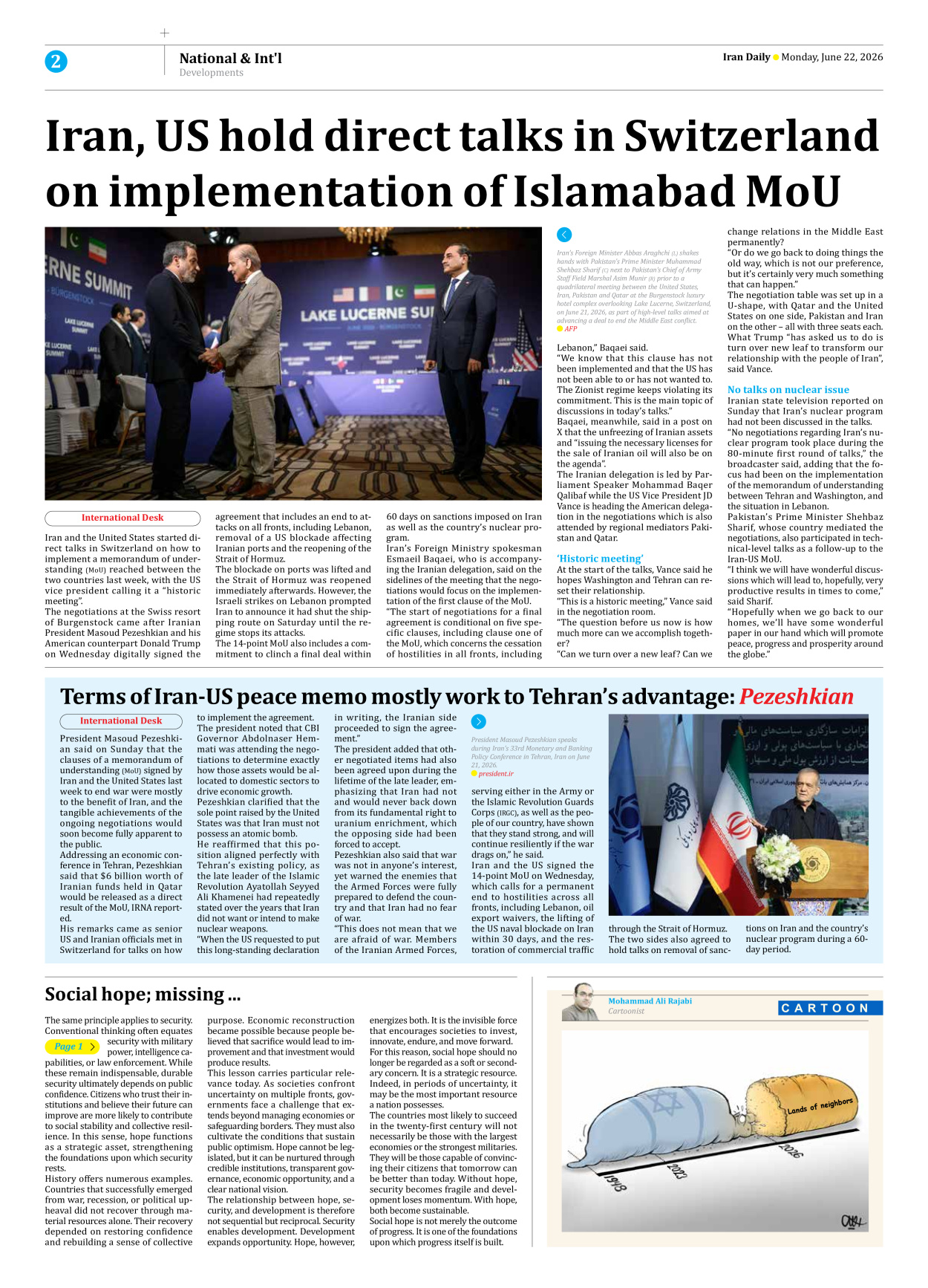 Iran Daily - Number Eight Thousand One Hundred and Forty Seven - 22 June 2026 - Page 2