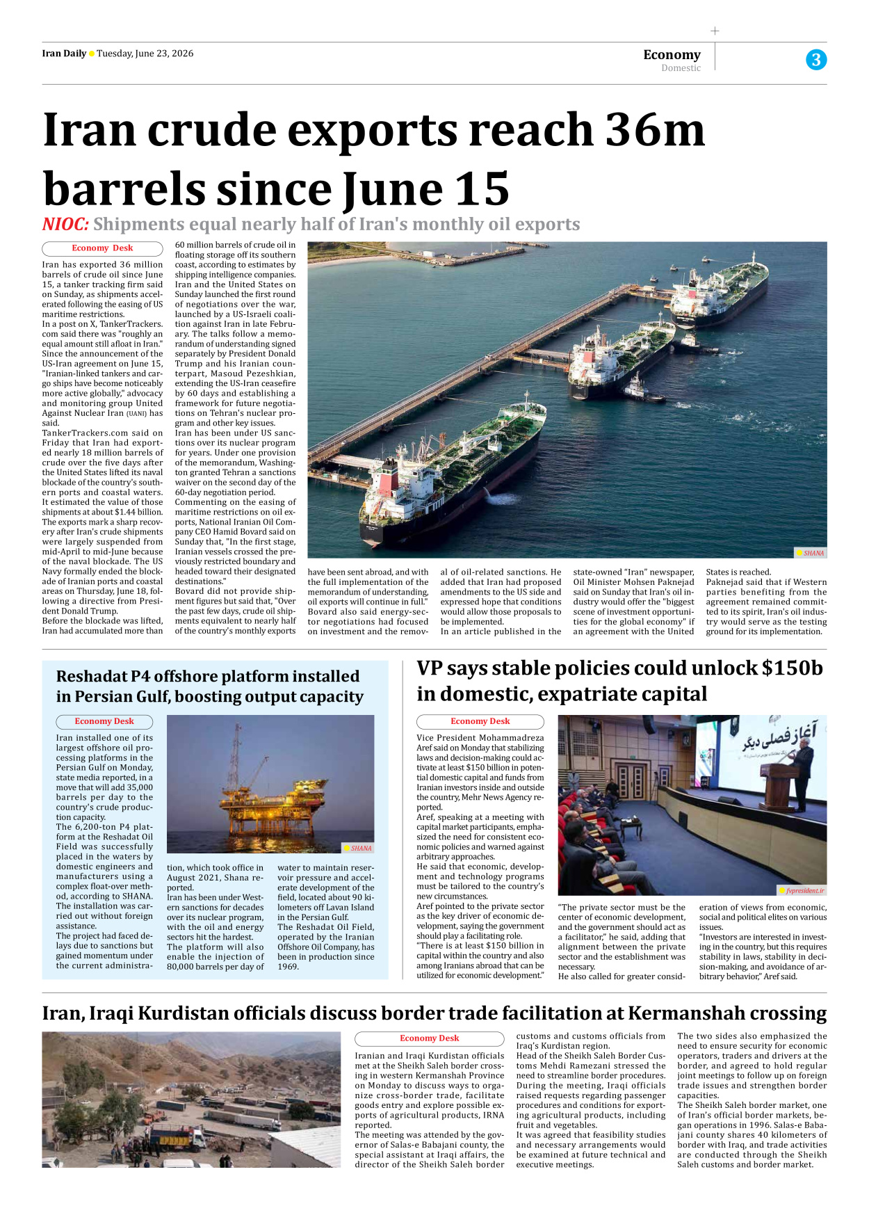 Iran Daily - Number Eight Thousand One Hundred and Forty Eight - 23 June 2026 - Page 3