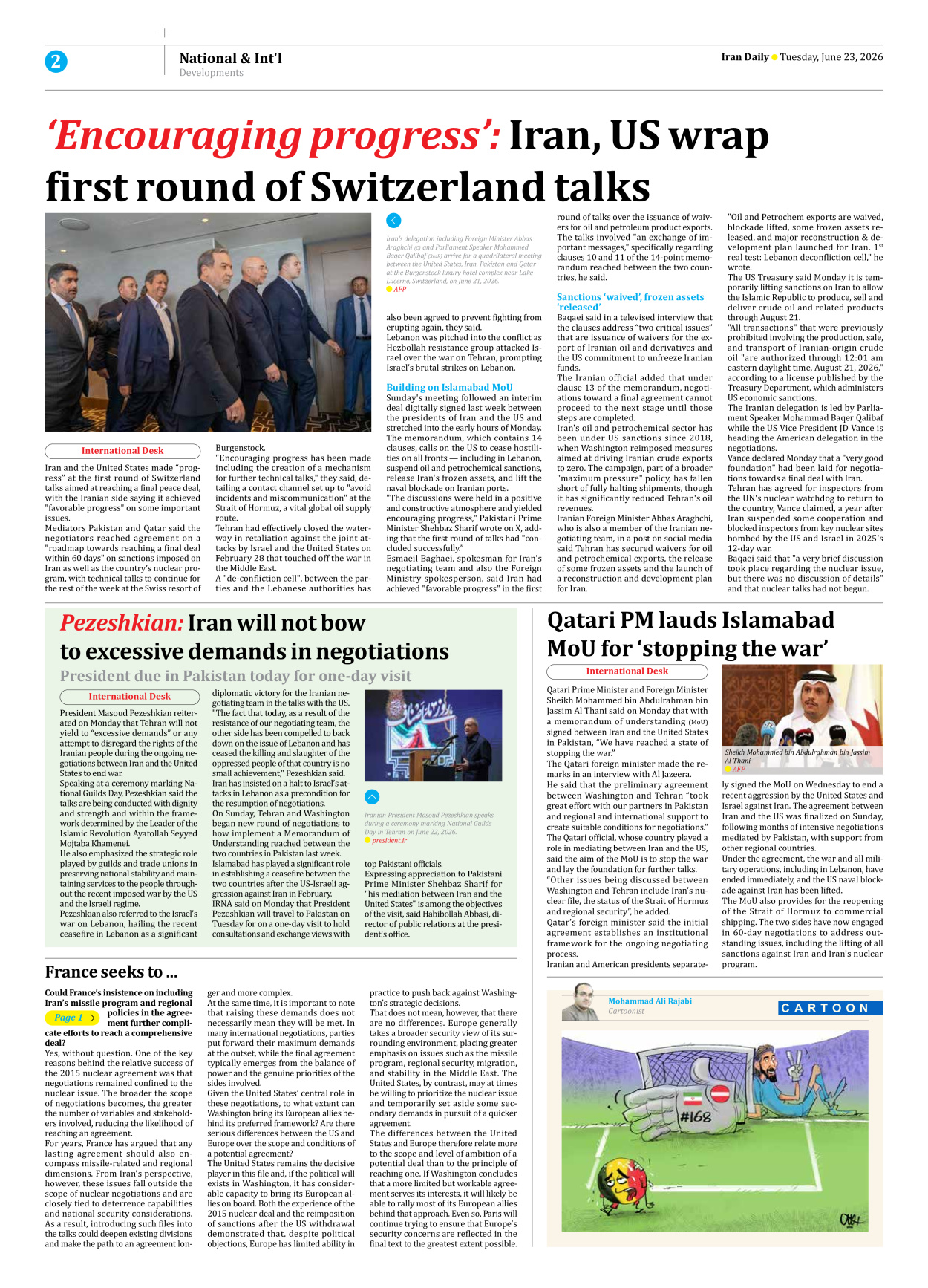 Iran Daily - Number Eight Thousand One Hundred and Forty Eight - 23 June 2026 - Page 2
