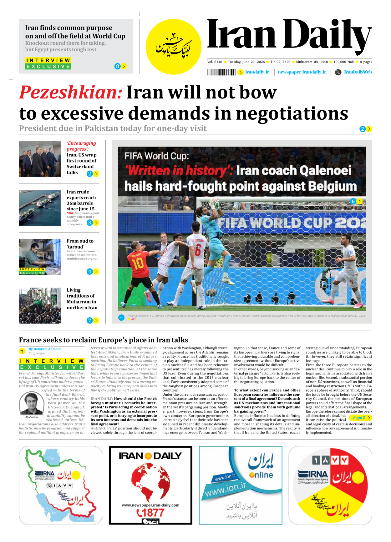 Iran Daily - Number Eight Thousand One Hundred and Forty Eight - 23 June 2026