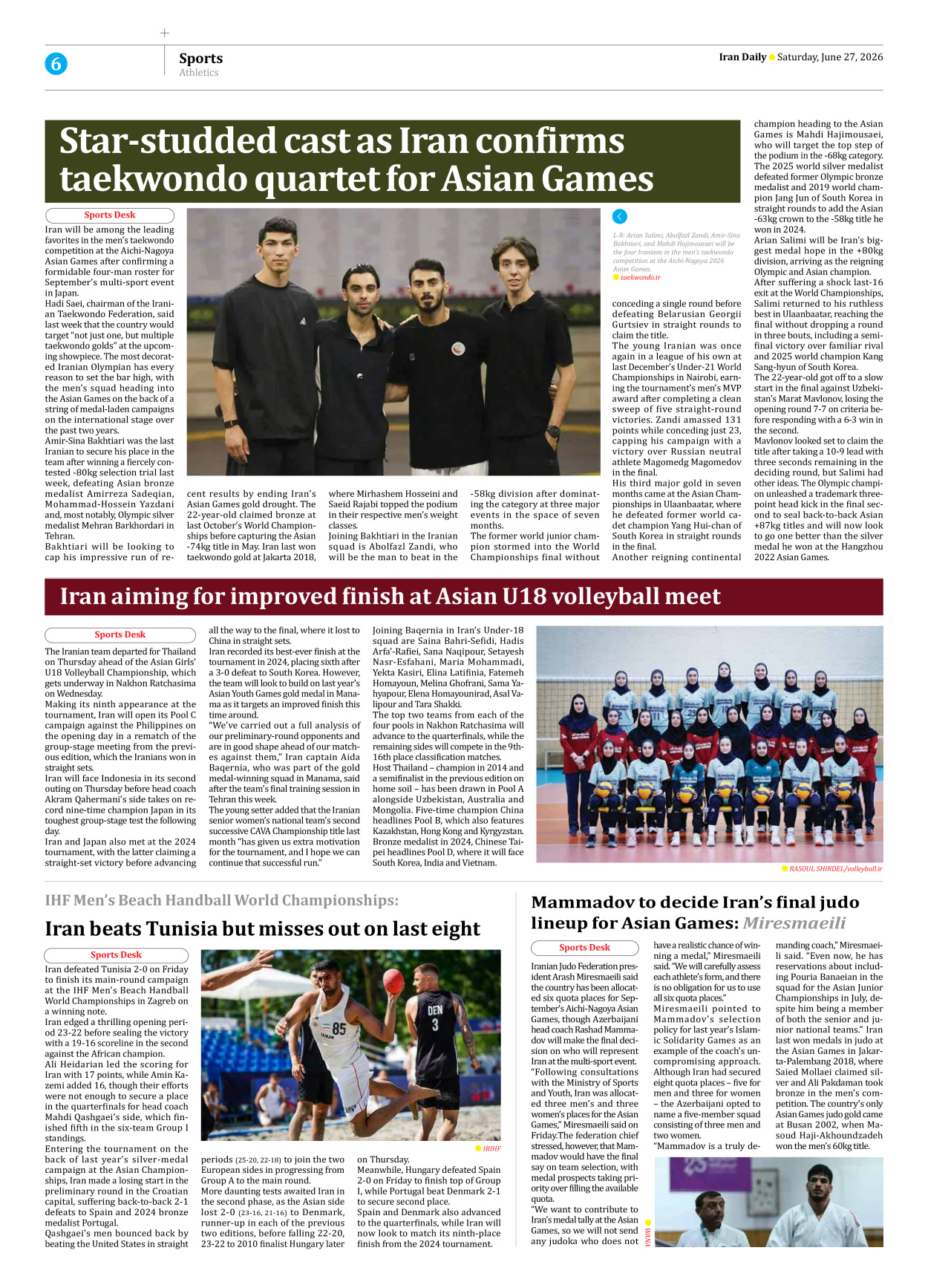 Iran Daily - Number Eight Thousand One Hundred and Forty Nine - 27 June 2026 - Page 6