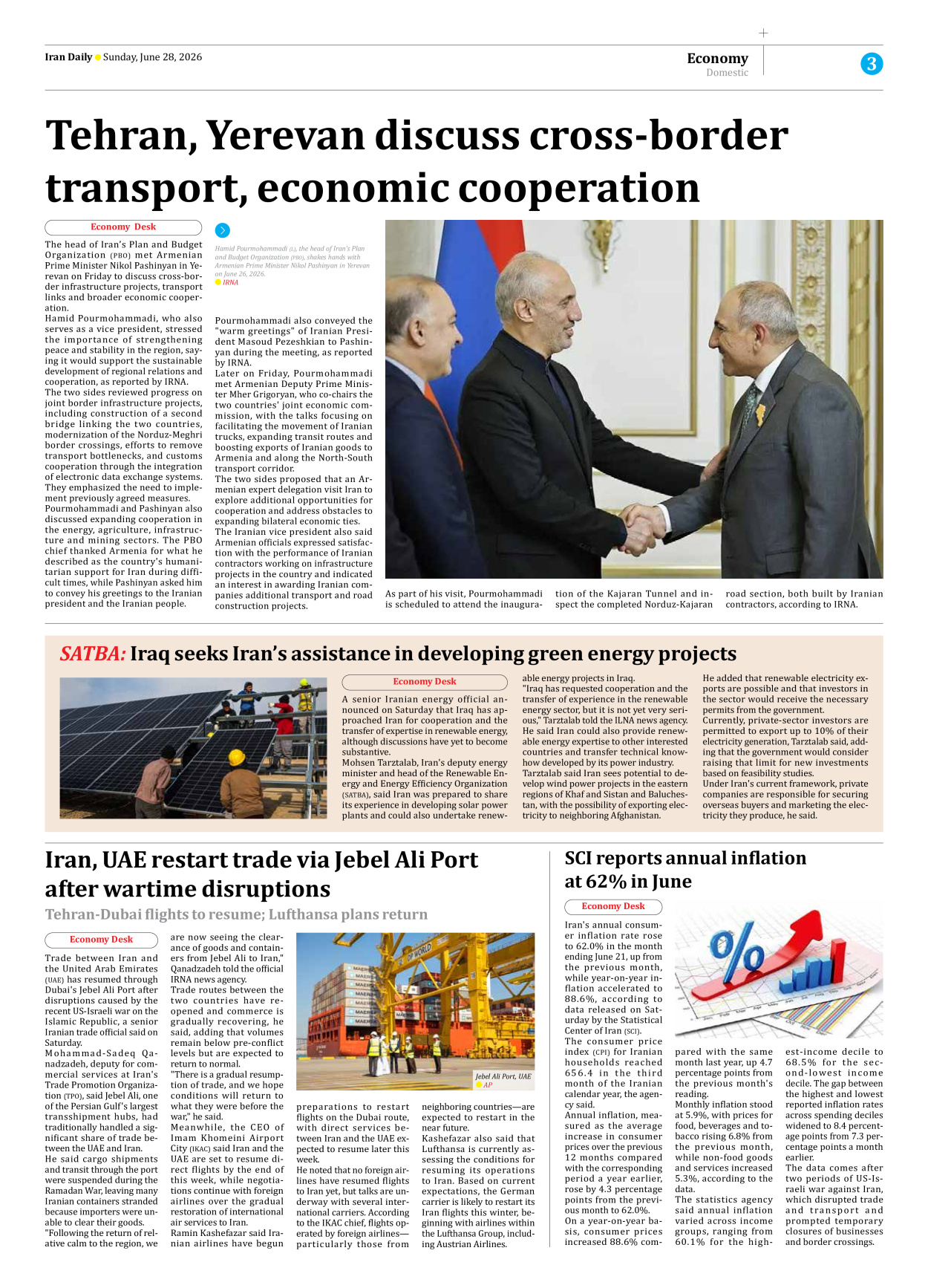 Iran Daily - Number Eight Thousand One Hundred and Fifty - 28 June 2026 - Page 3