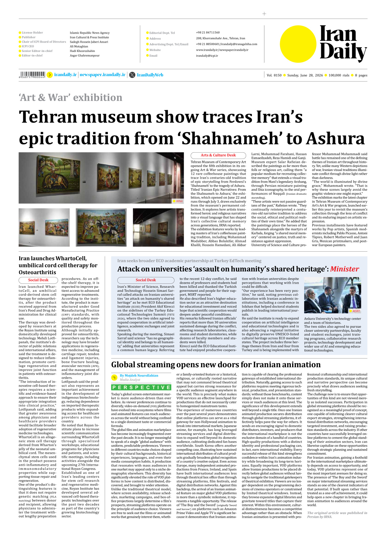 Iran Daily - Number Eight Thousand One Hundred and Fifty - 28 June 2026 - Page 8