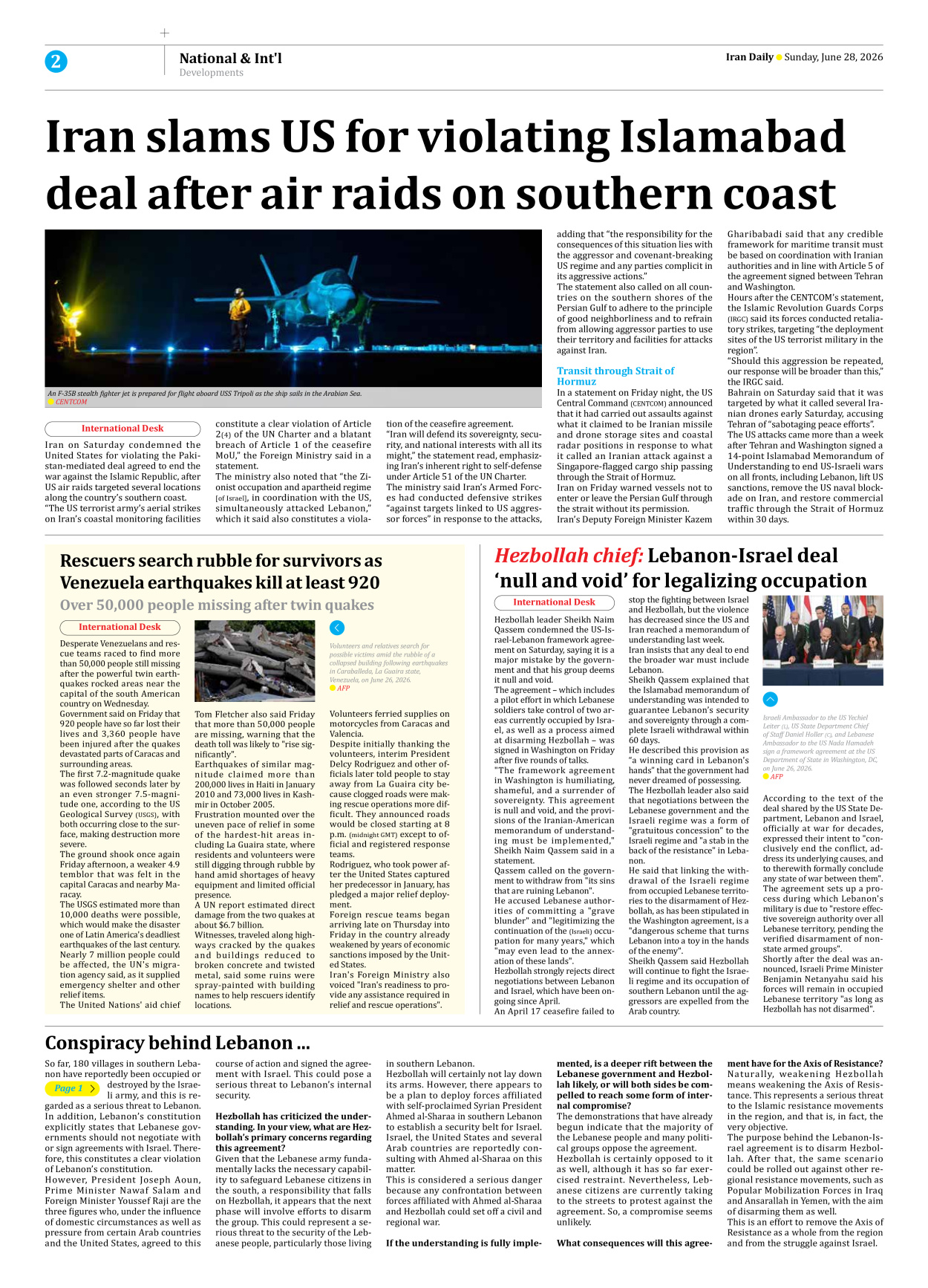 Iran Daily - Number Eight Thousand One Hundred and Fifty - 28 June 2026 - Page 2