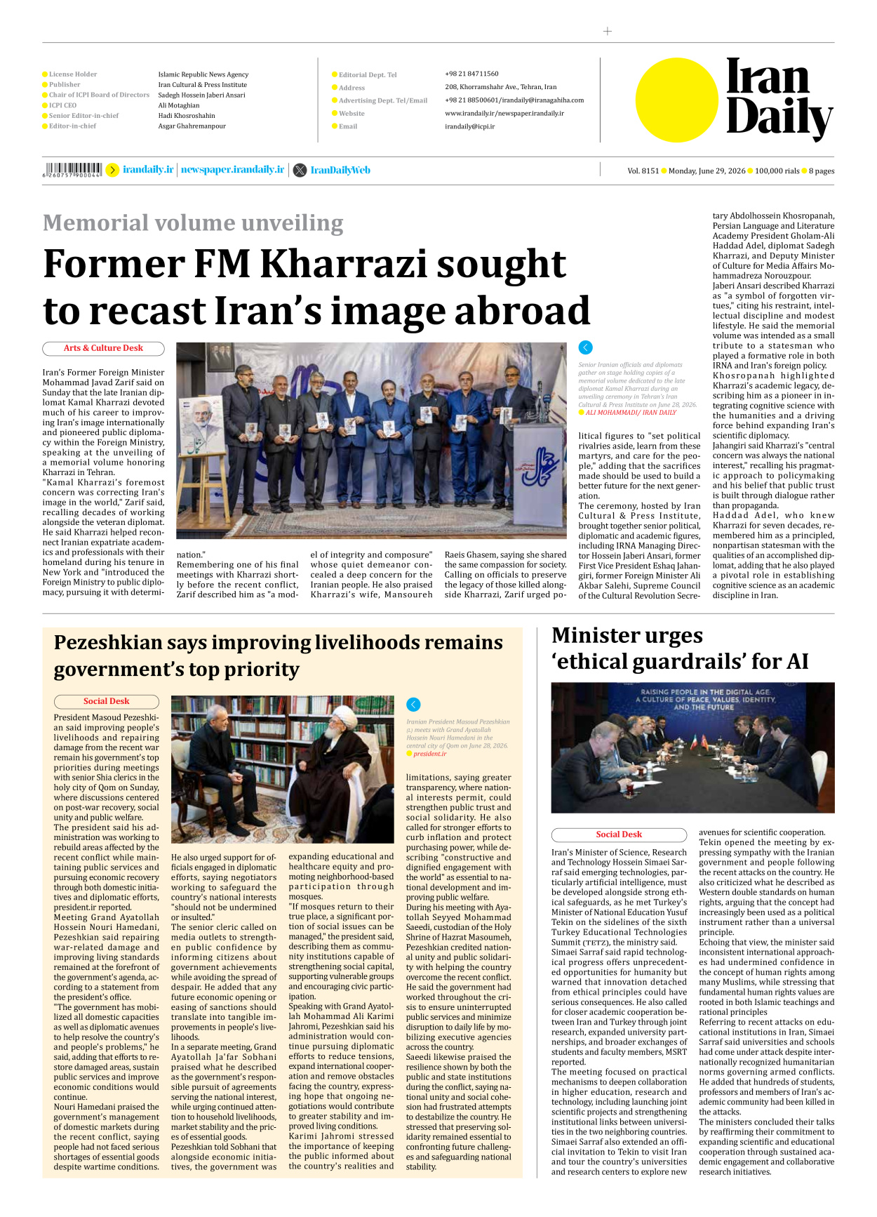 Iran Daily - Number Eight Thousand One Hundred and Fifty One - 29 June 2026 - Page 8