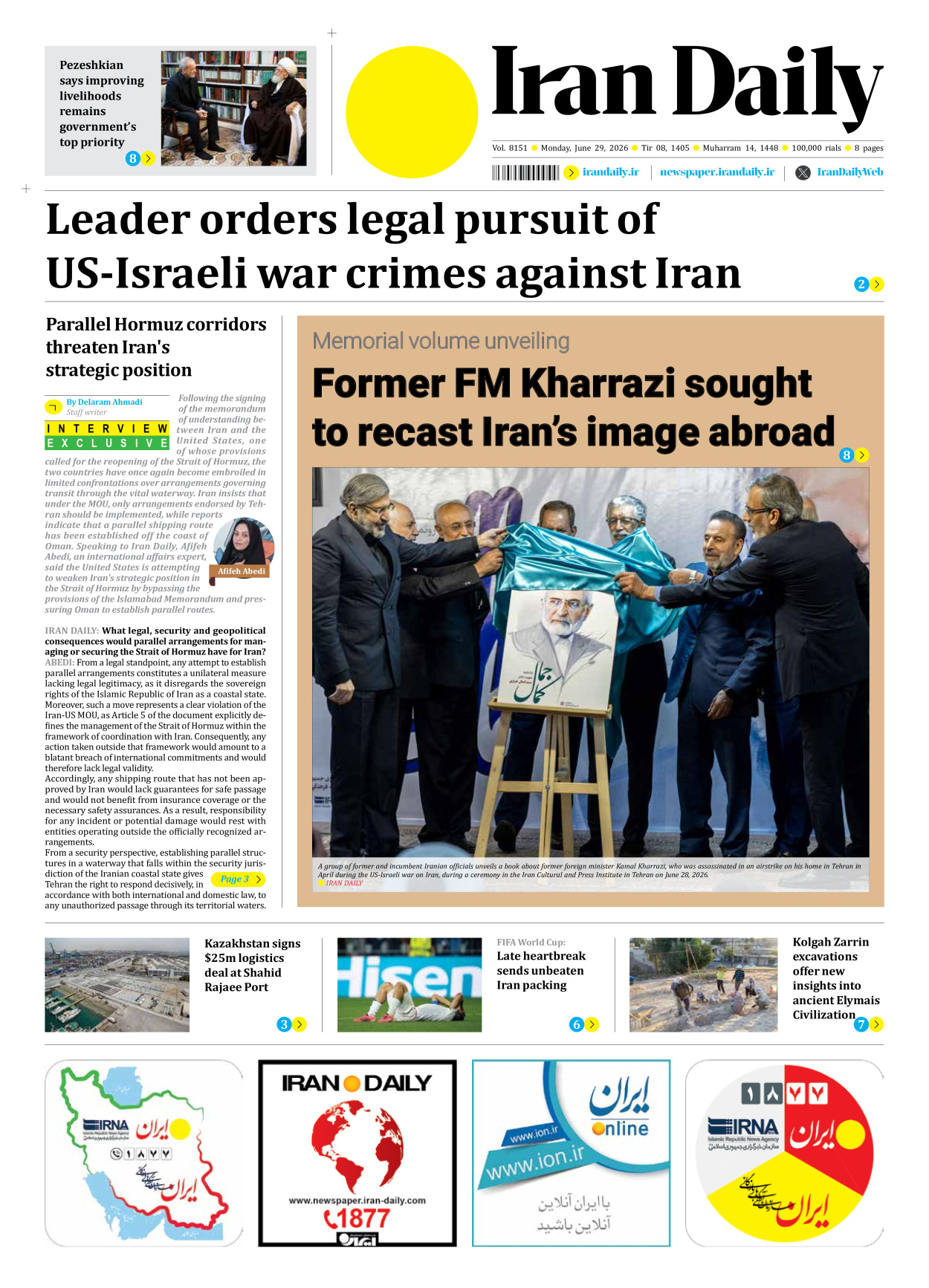 Iran Daily - Number Eight Thousand One Hundred and Fifty One - 29 June 2026