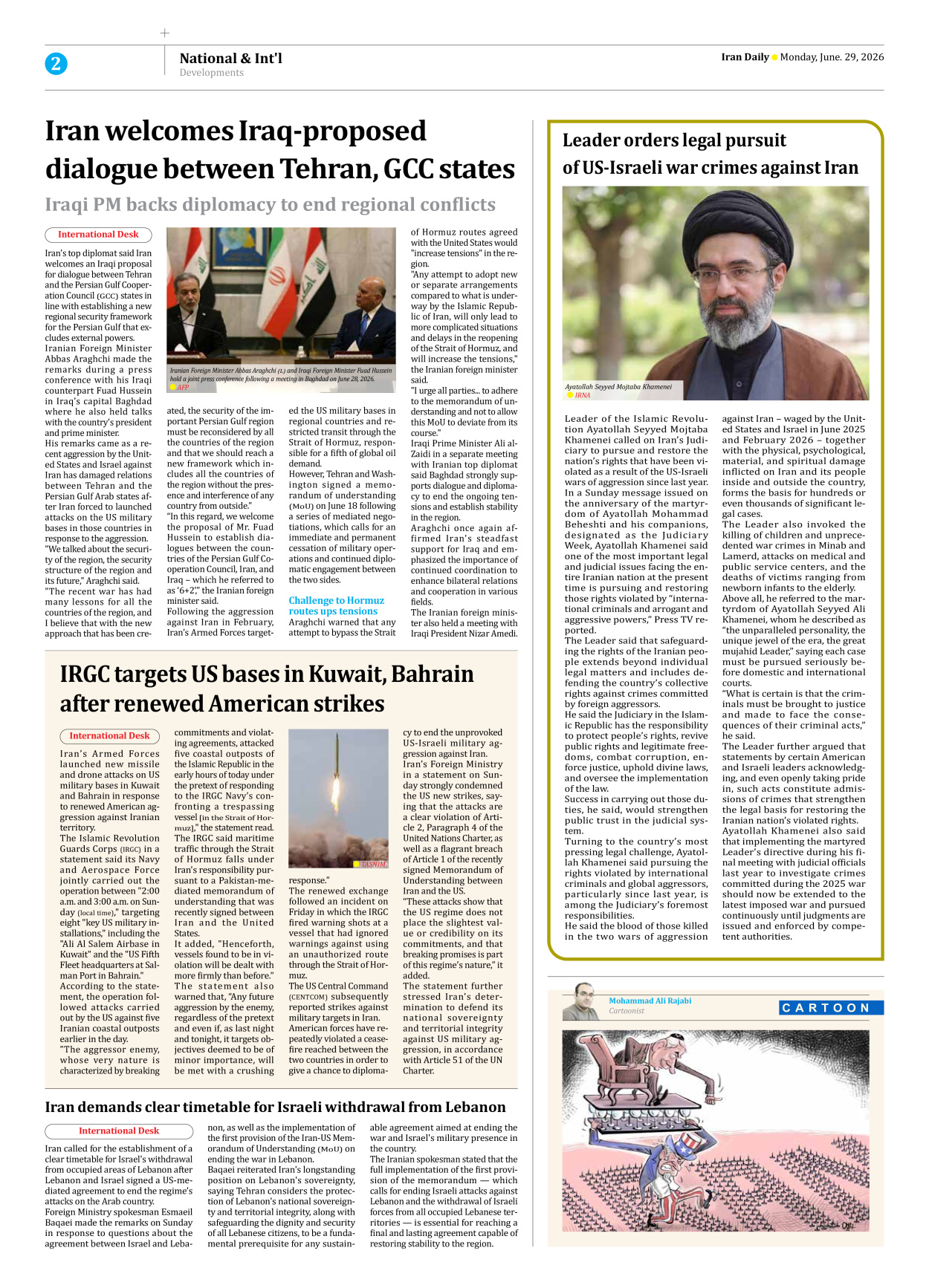 Iran Daily - Number Eight Thousand One Hundred and Fifty One - 29 June 2026 - Page 2