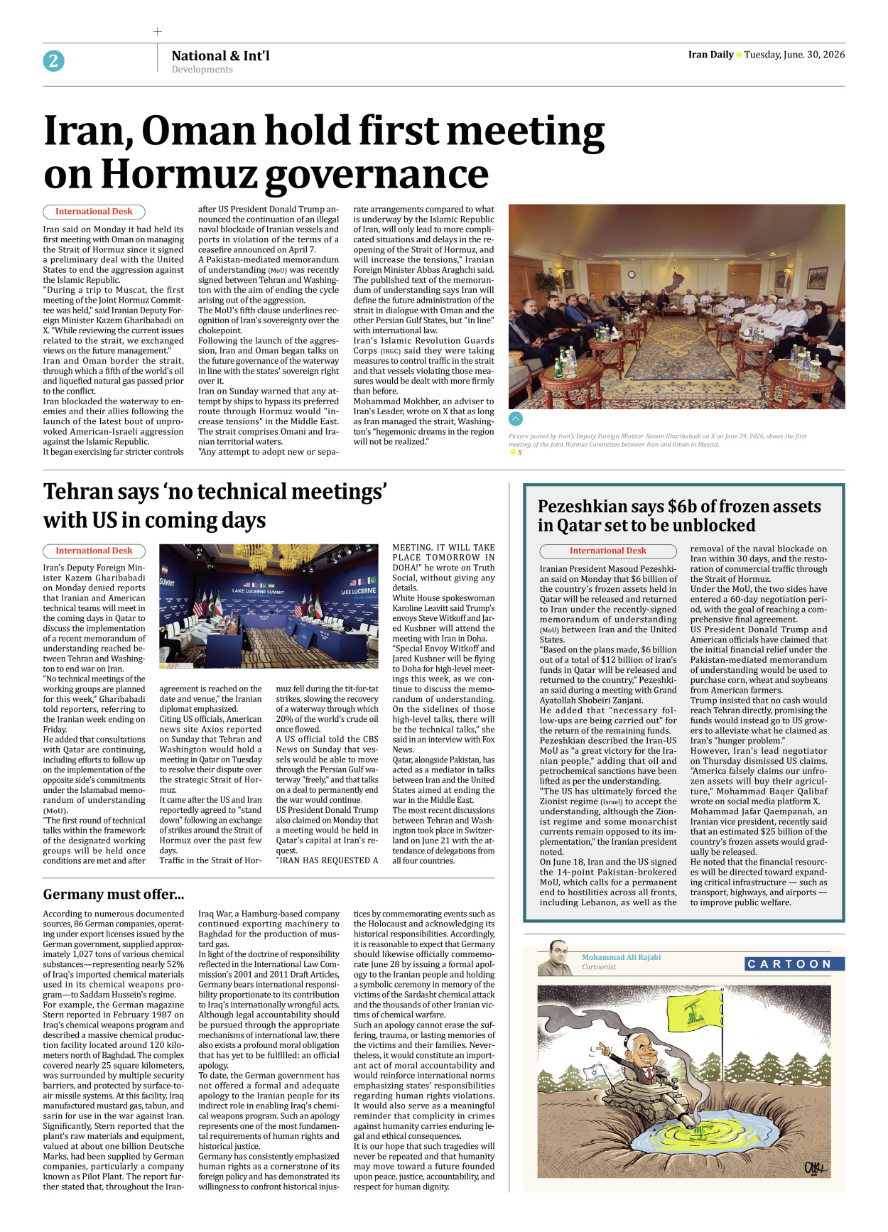 Iran Daily - Number Eight Thousand One Hundred and Fifty Two - 30 June 2026 - Page 2