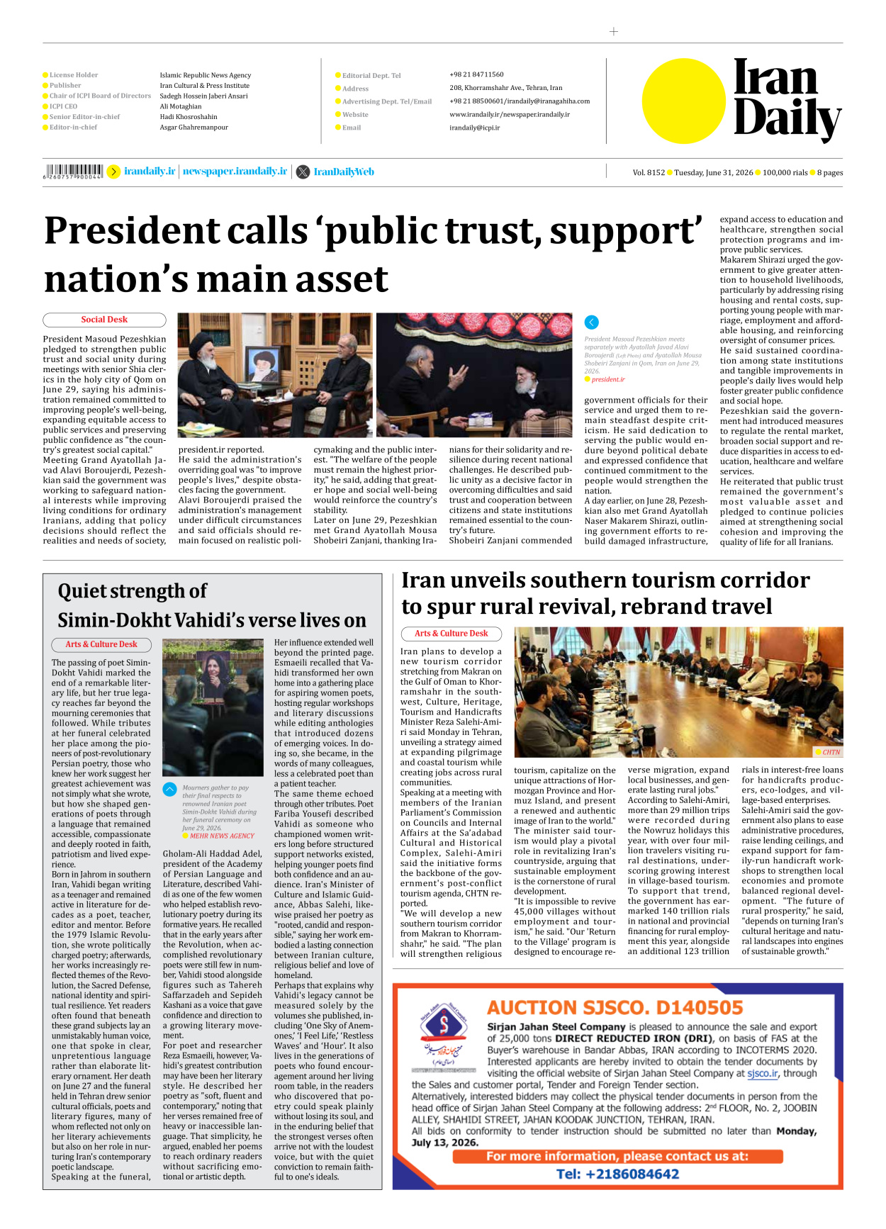 Iran Daily - Number Eight Thousand One Hundred and Fifty Two - 30 June 2026 - Page 8