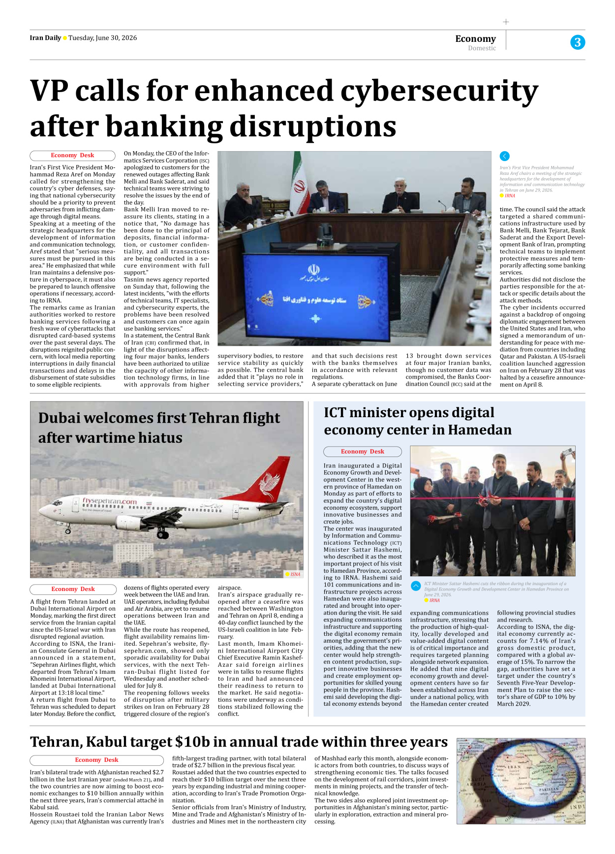 Iran Daily - Number Eight Thousand One Hundred and Fifty Two - 30 June 2026 - Page 3