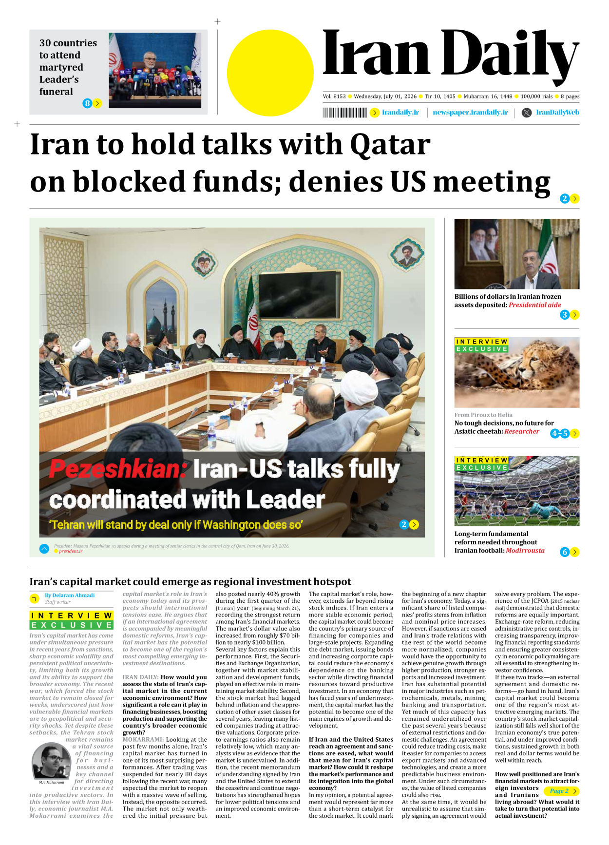 Iran Daily - Number Eight Thousand One Hundred and Fifty Three - 01 July 2026