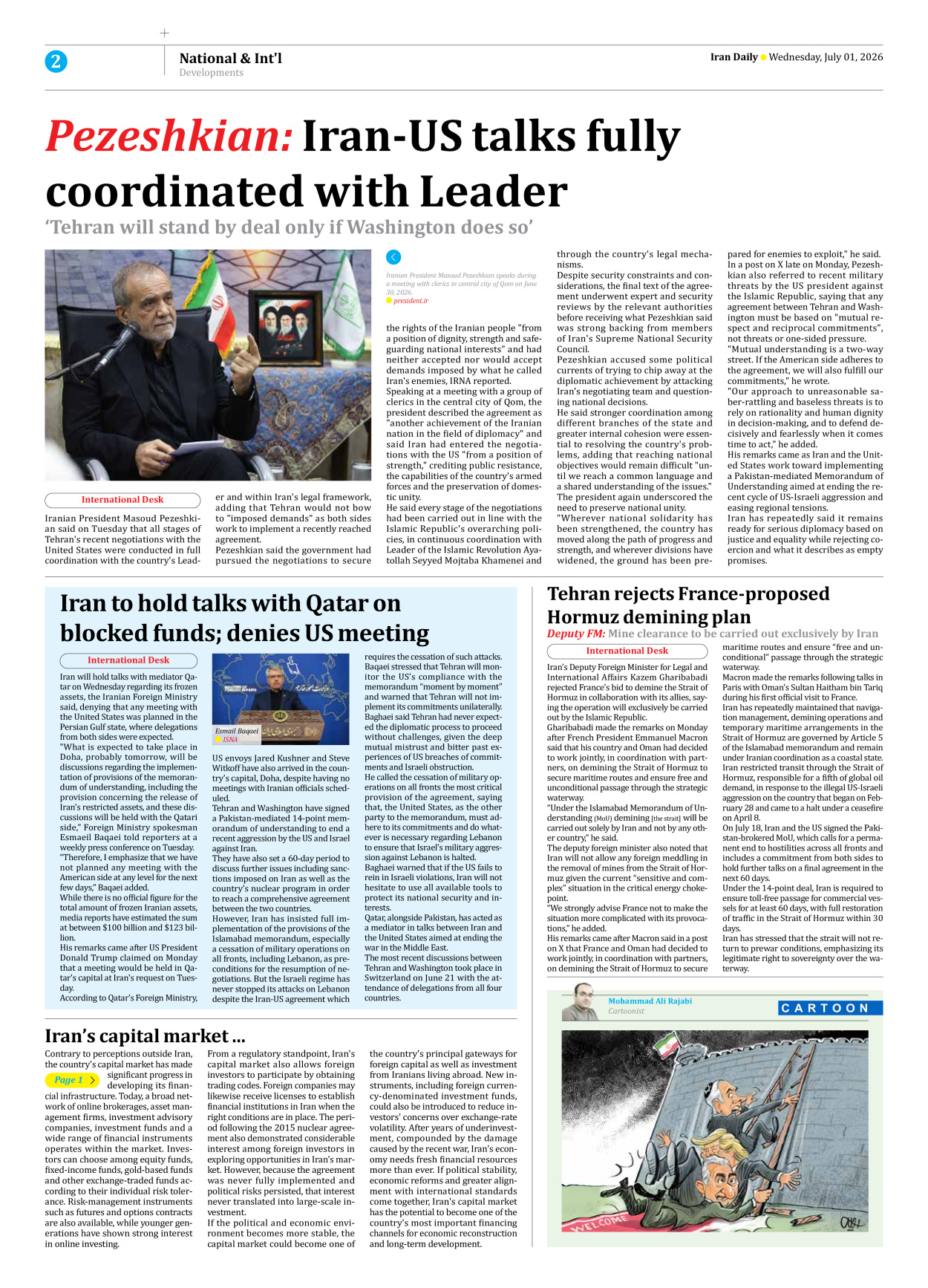 Iran Daily - Number Eight Thousand One Hundred and Fifty Three - 01 July 2026 - Page 2