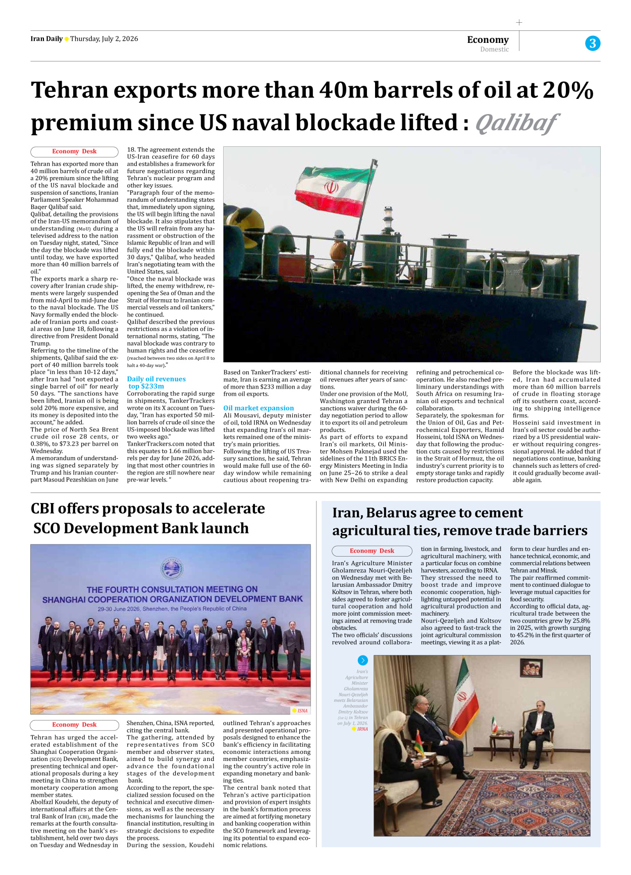 Iran Daily - Number Eight Thousand One Hundred and Fifty Four - 02 July 2026 - Page 3