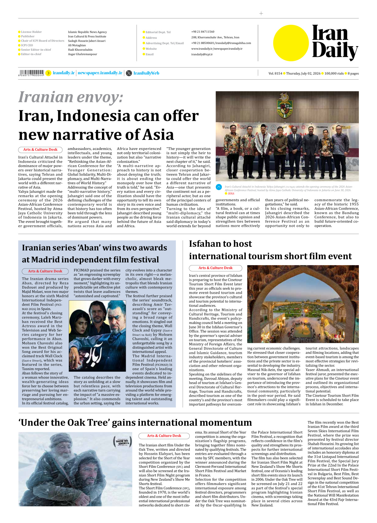 Iran Daily - Number Eight Thousand One Hundred and Fifty Four - 02 July 2026 - Page 8