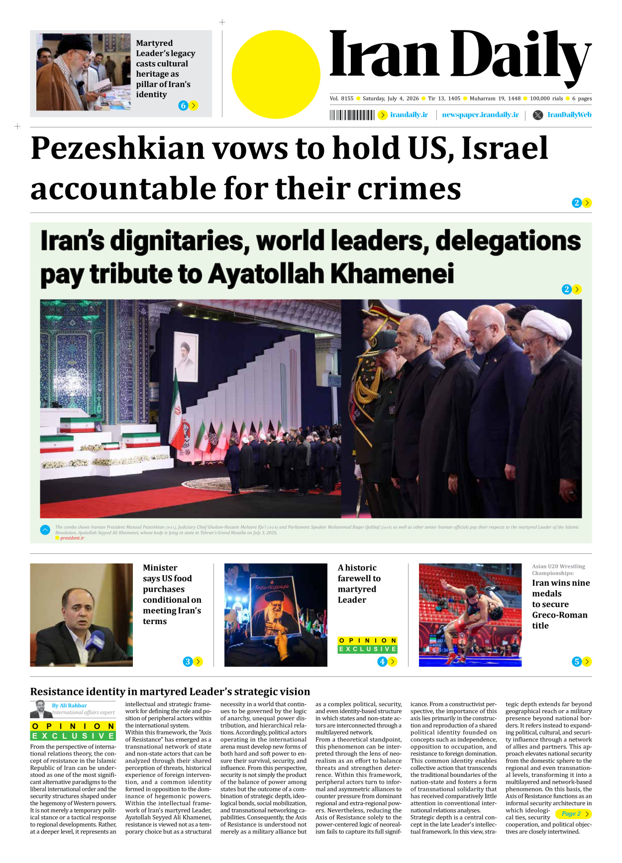 Iran Daily - Number Eight Thousand One Hundred and Fifty Five - 04 July 2026