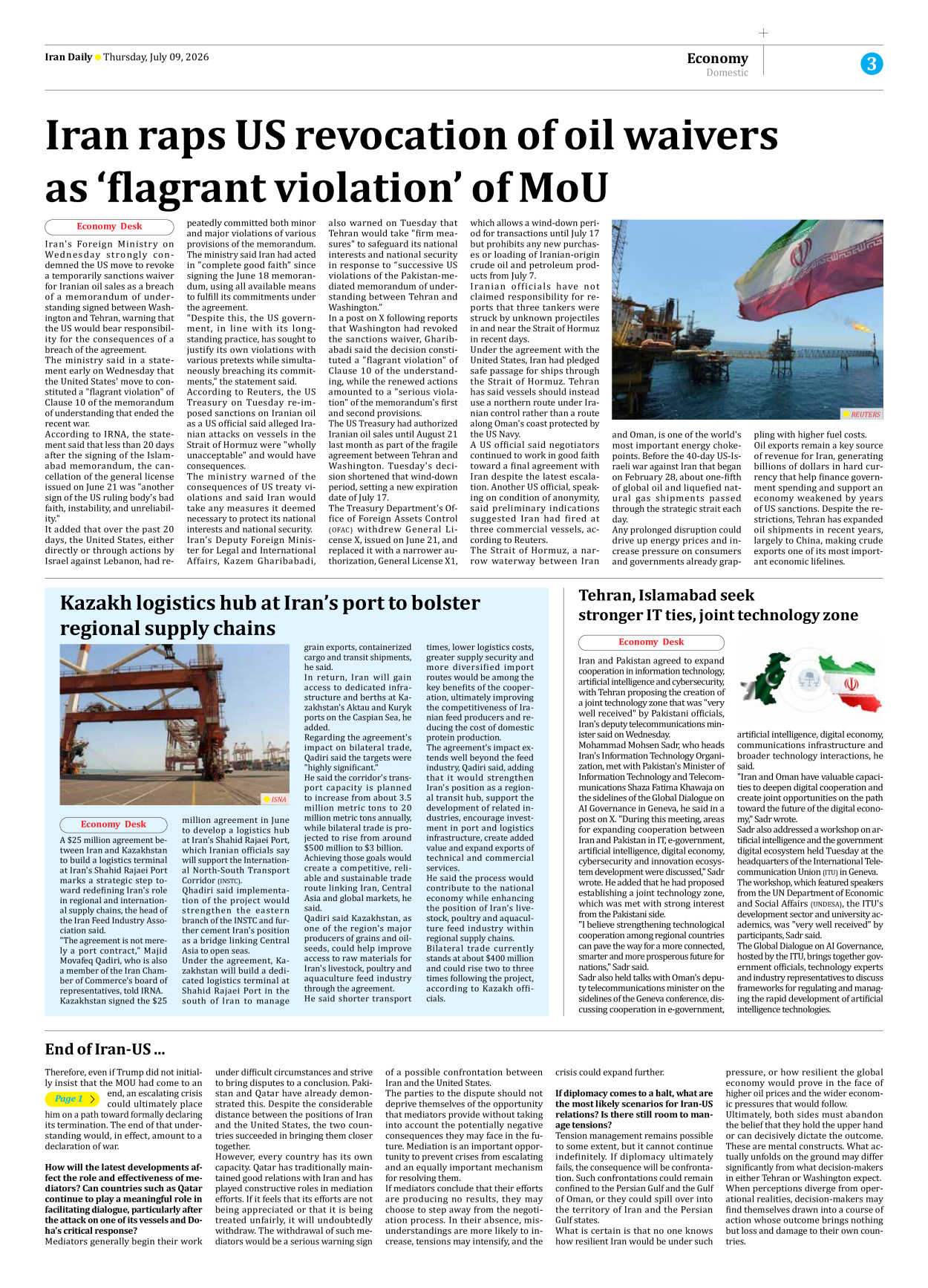 Iran Daily - Number Eight Thousand One Hundred and Fifty Nine - 09 July 2026 - Page 3