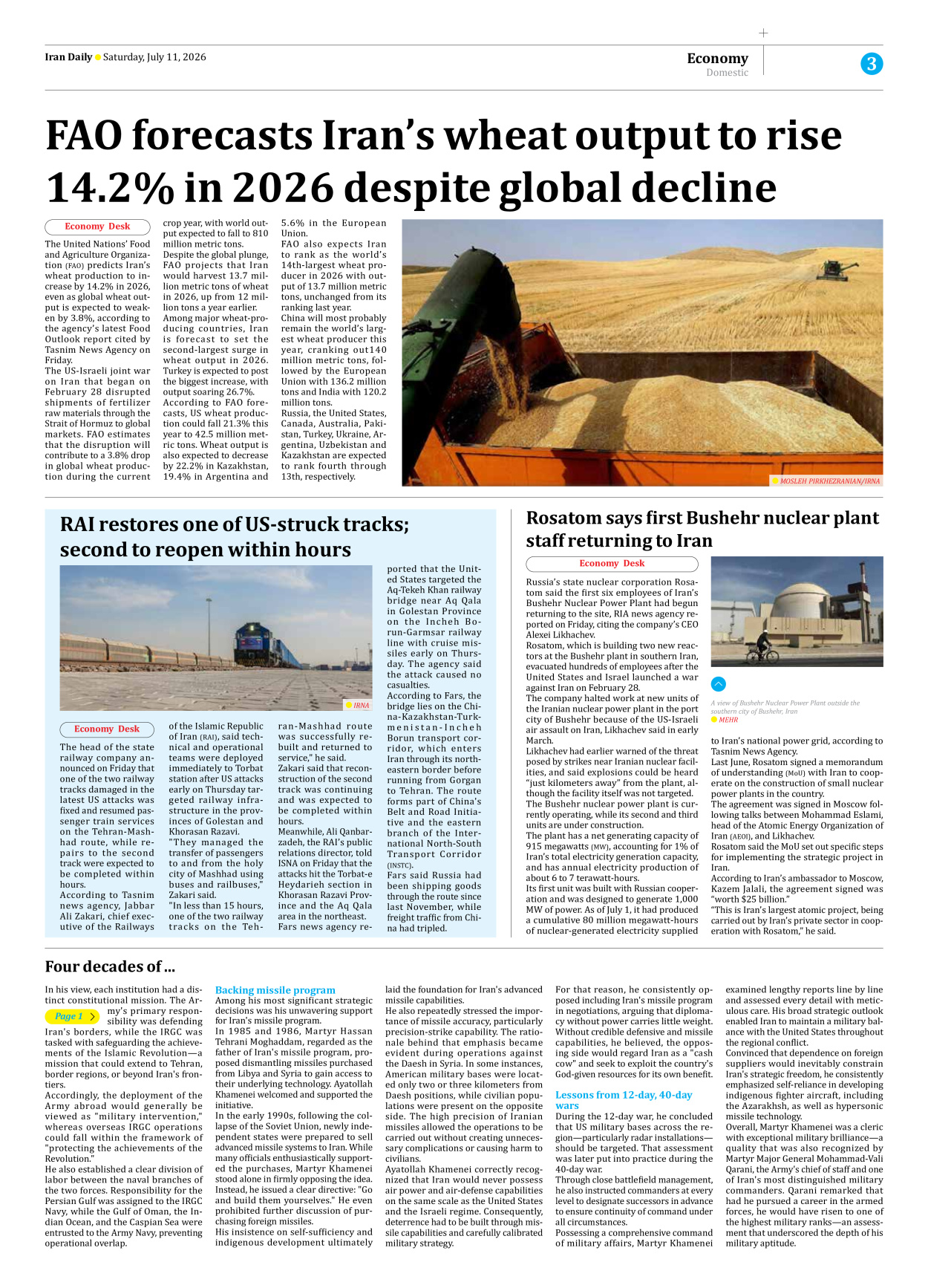 Iran Daily - Number Nine Thousand One Hundred and Sixty - 11 July 2026 - Page 3