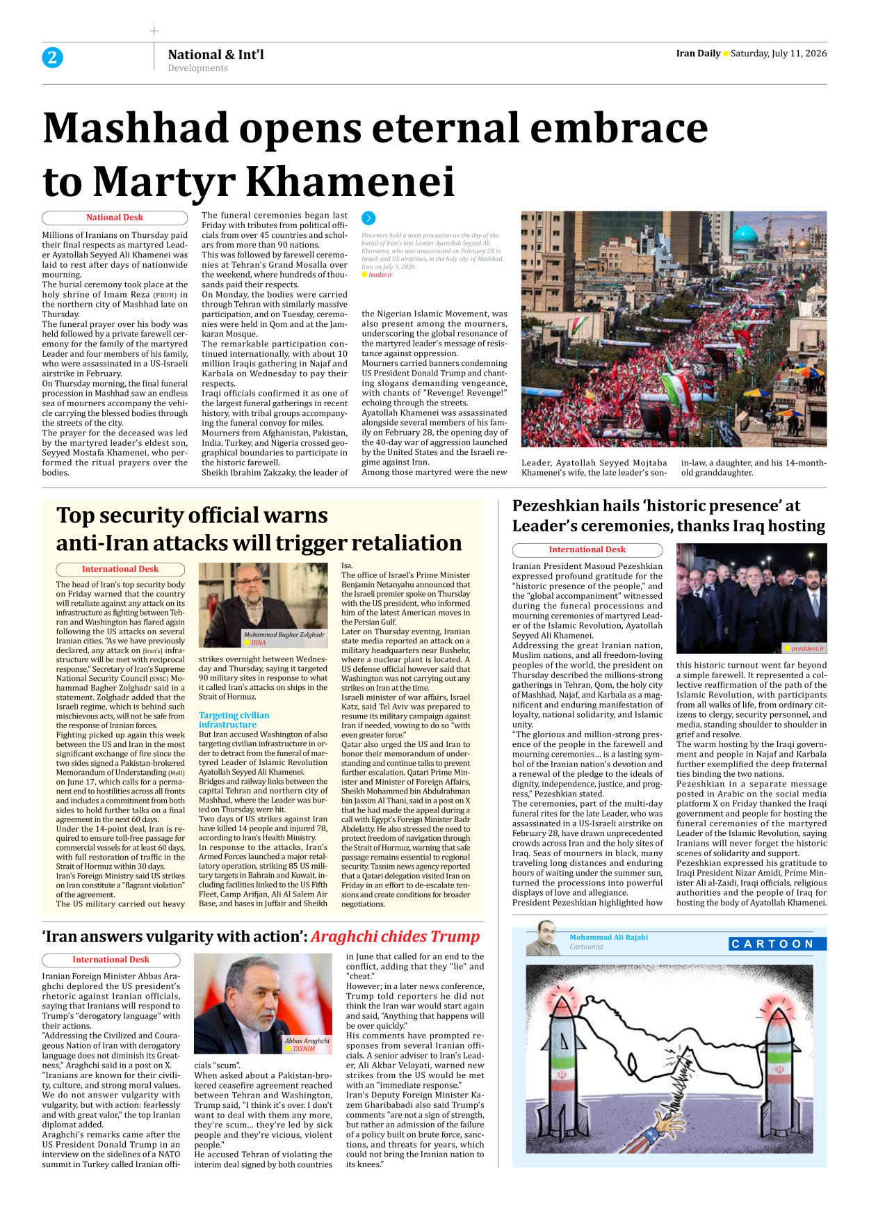 Iran Daily - Number Nine Thousand One Hundred and Sixty - 11 July 2026 - Page 2