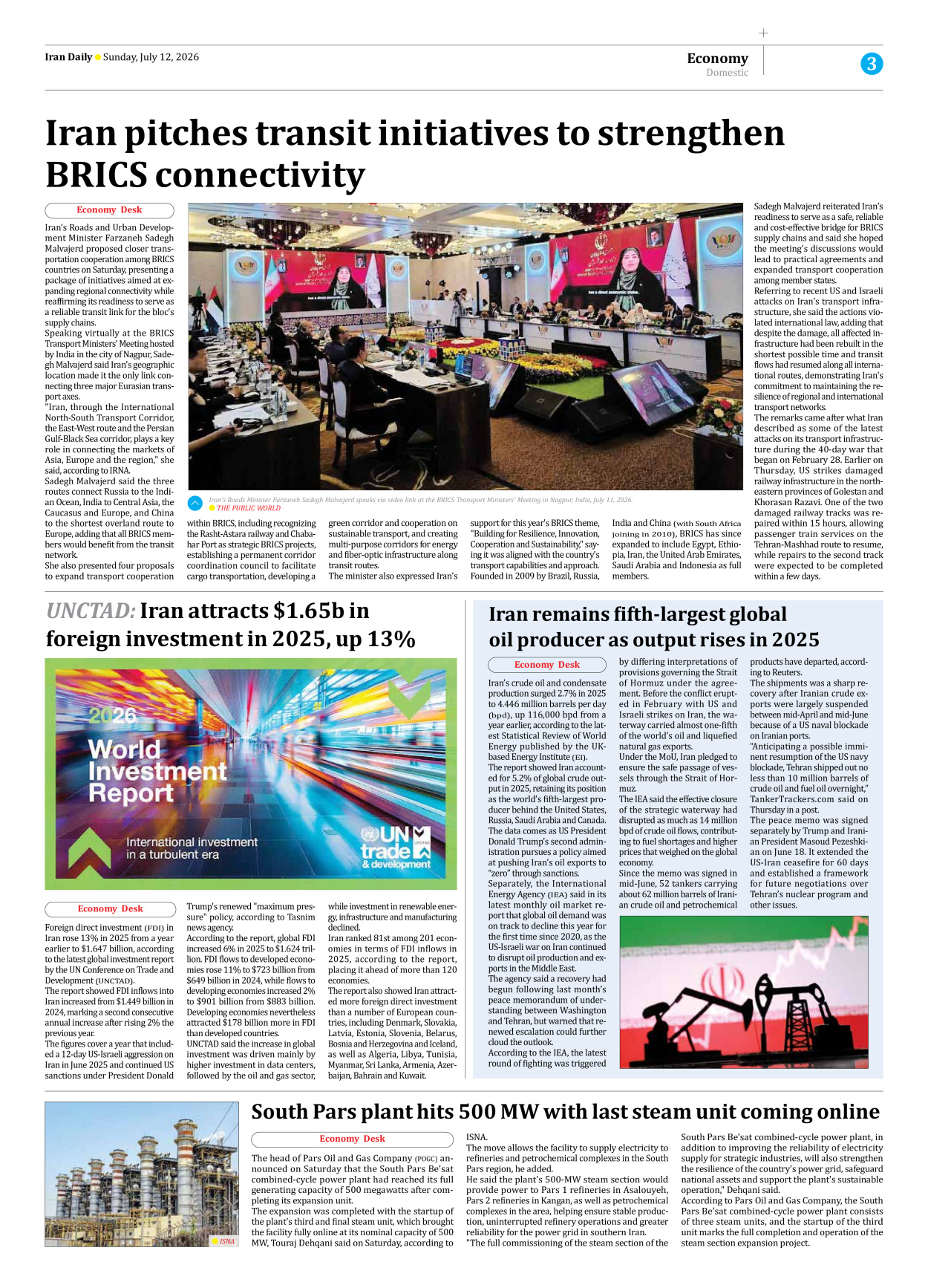 Iran Daily - Number Eight Thousand One Hundred and Sixty One - 12 July 2026 - Page 3