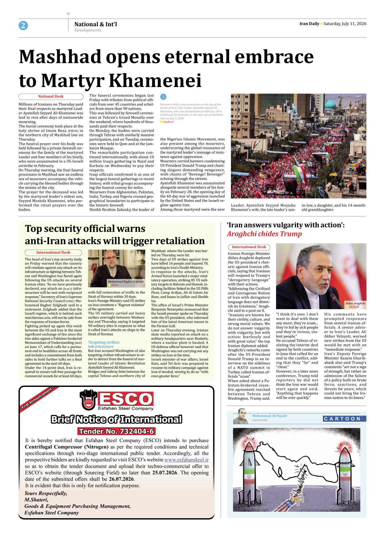 Iran Daily - Number Eight Thousand One Hundred and Sixty - 11 July 2026 - Page 2