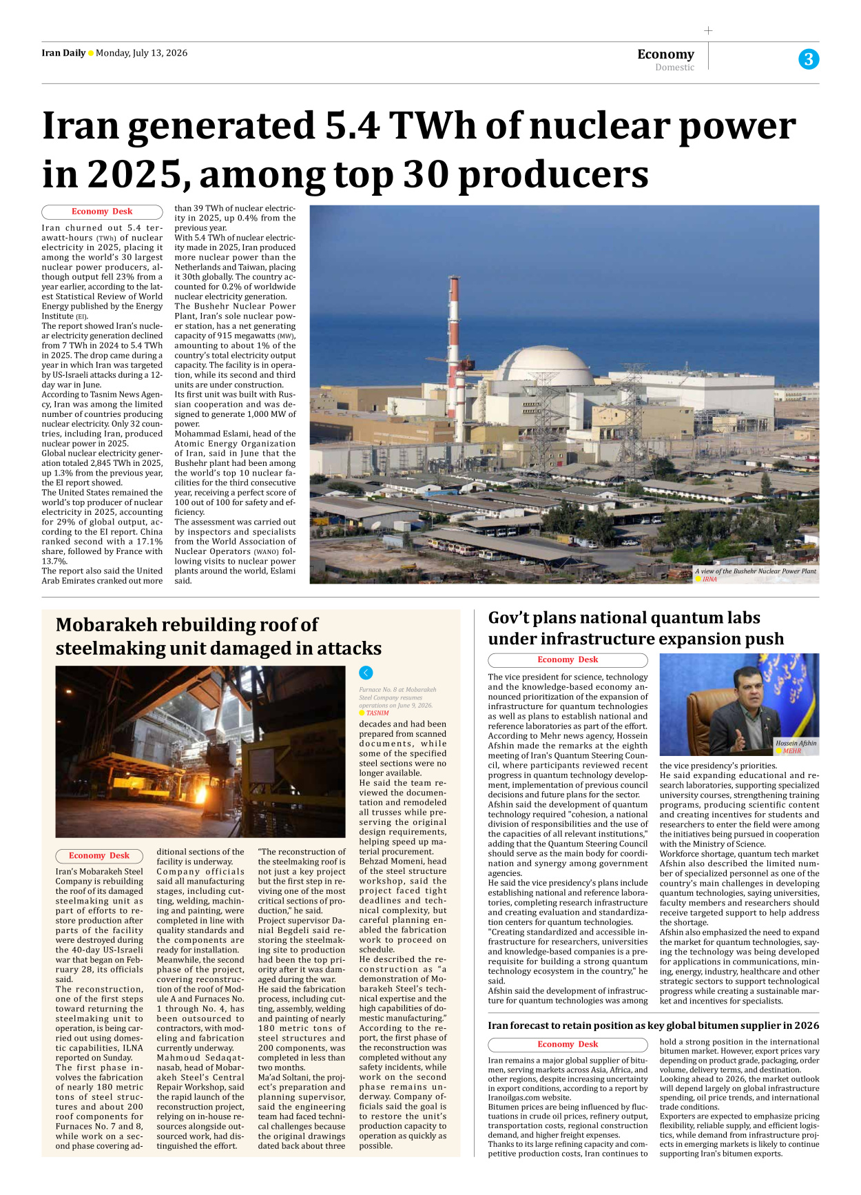 Iran Daily - Number Eight Thousand One Hundred and Sixty Two - 13 July 2026 - Page 3