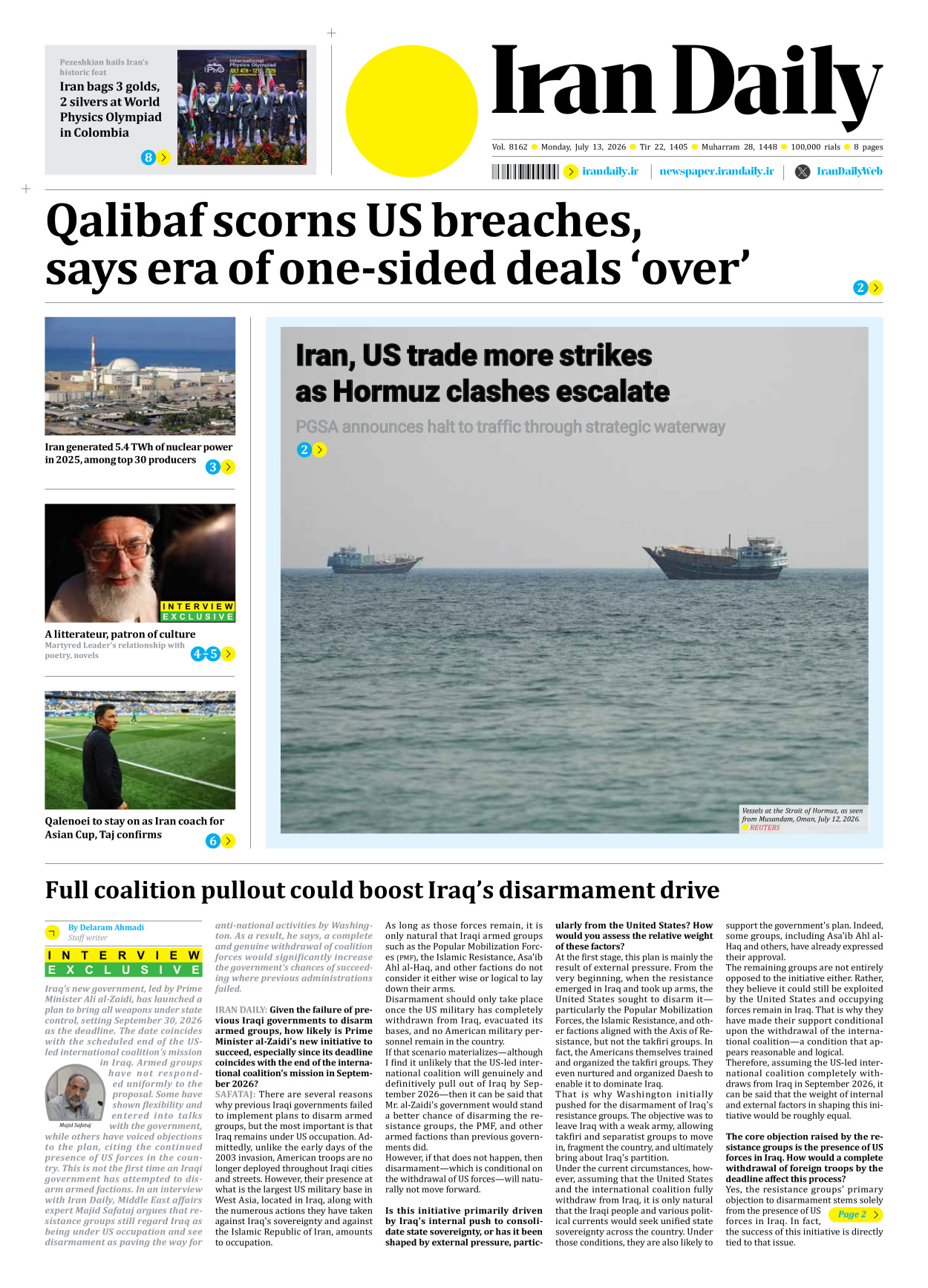 Iran Daily - Number Eight Thousand One Hundred and Sixty Two - 13 July 2026