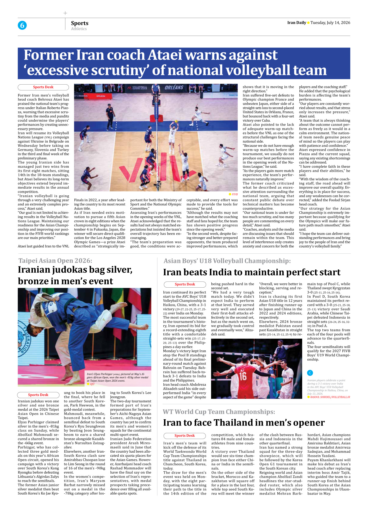 Iran Daily - Number Eight Thousand One Hundred and Sixty Three - 14 July 2026 - Page 6