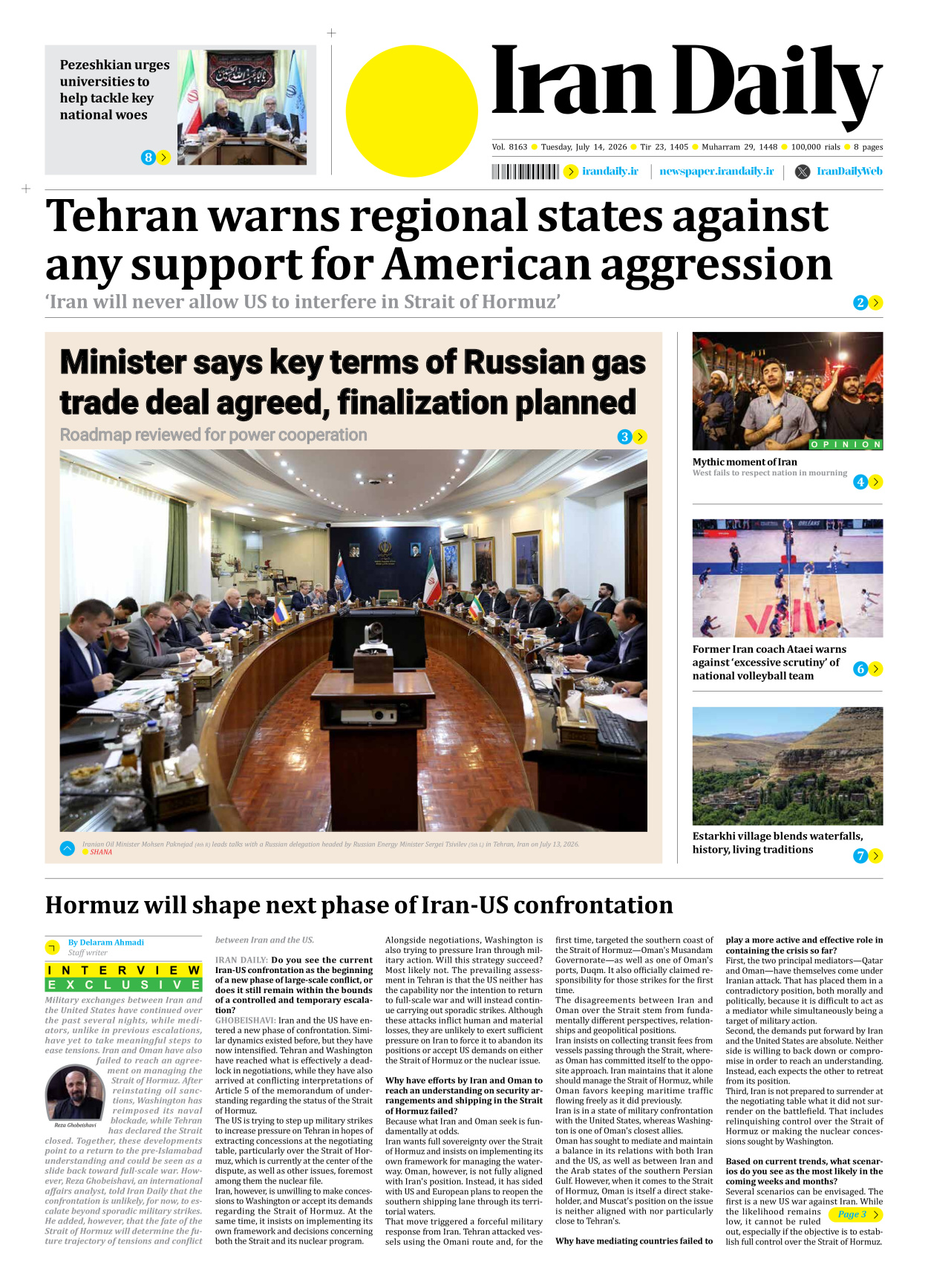 Iran Daily - Number Eight Thousand One Hundred and Sixty Three - 14 July 2026