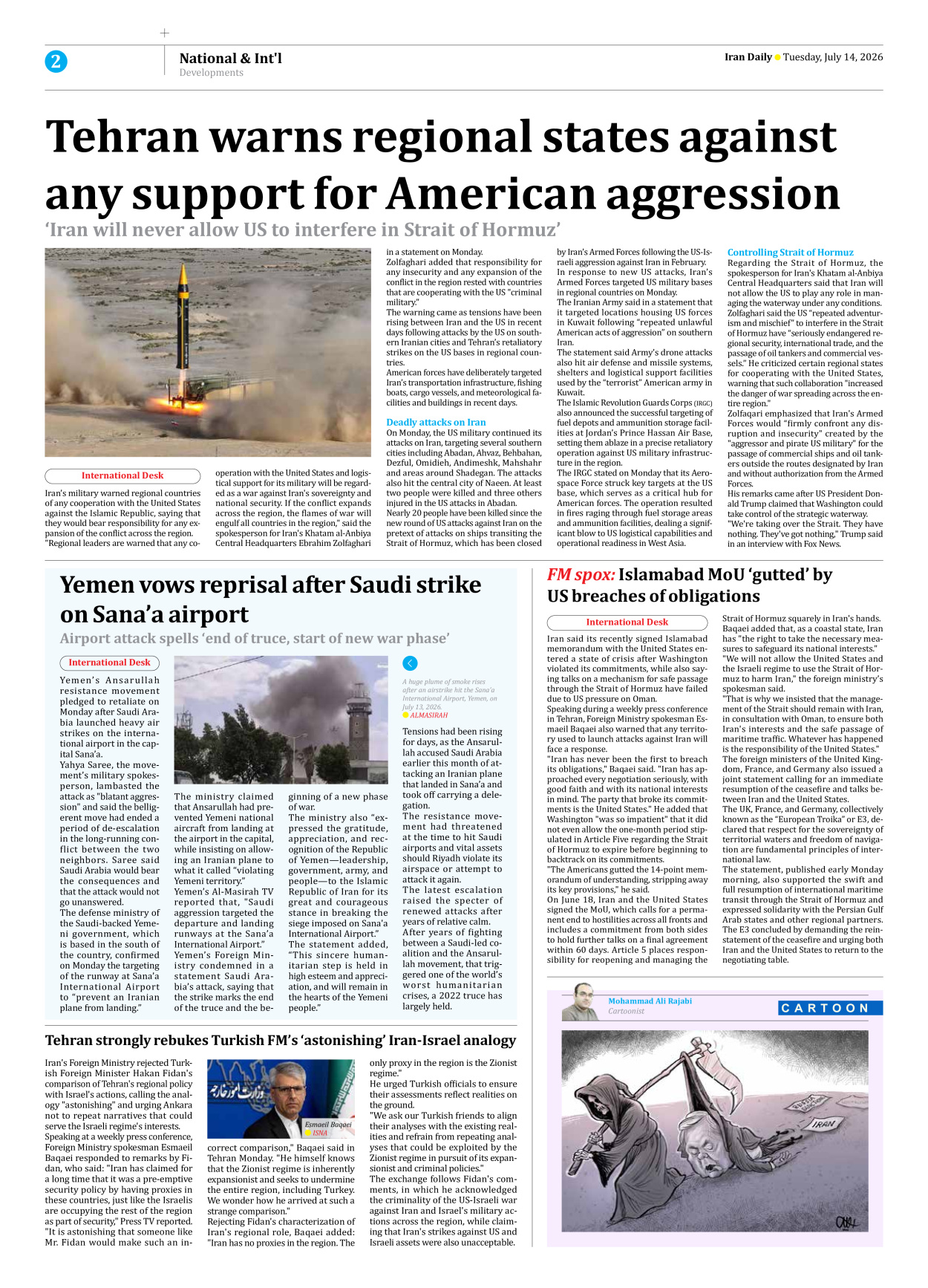 Iran Daily - Number Eight Thousand One Hundred and Sixty Three - 14 July 2026 - Page 2